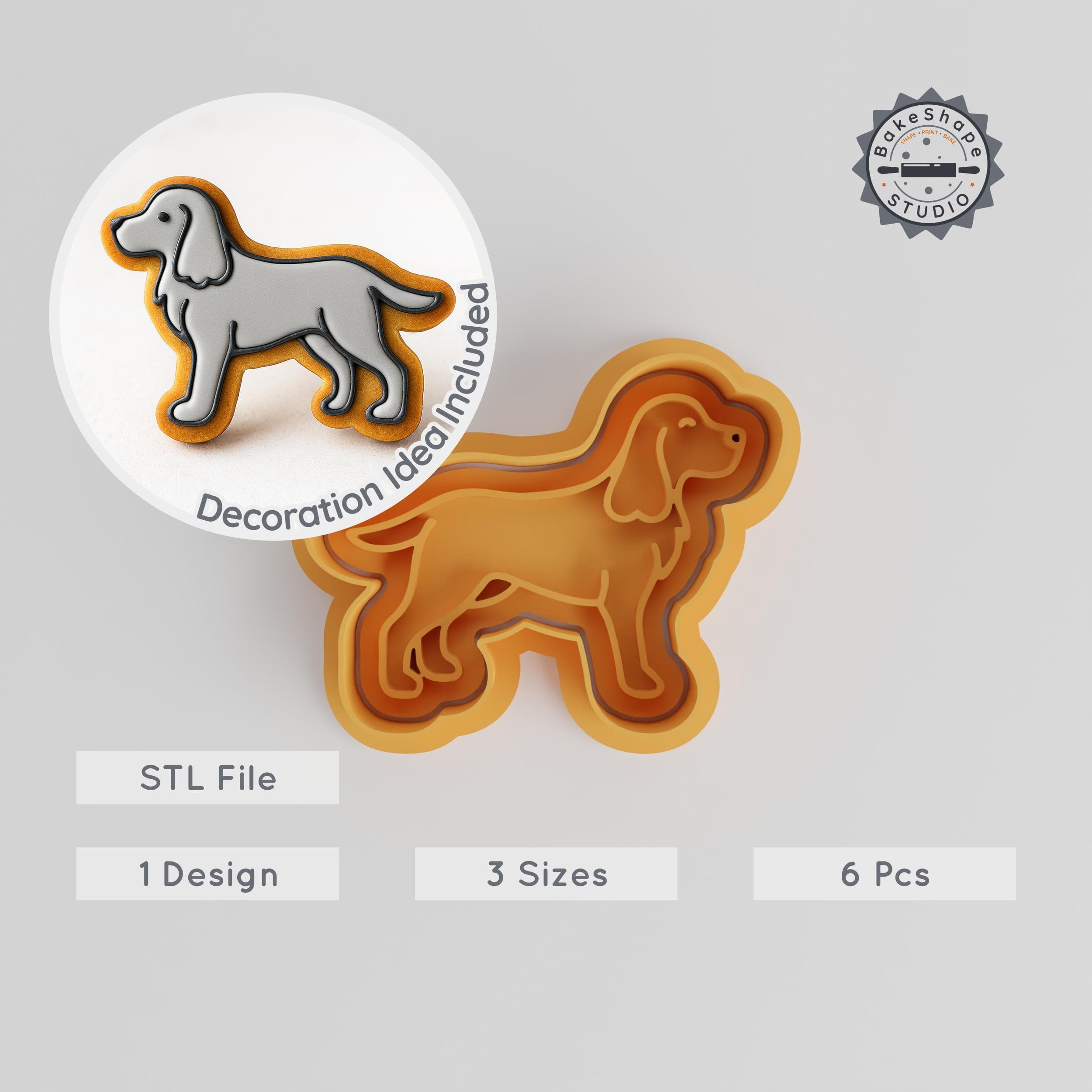 English Springer Dog Shape Cutter & Stamp Set, Perfect for Cookies & Fondant, 6 Piece Bundle in S/M/L Sizes PRODUCT_299 3d model