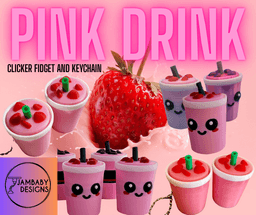 St*rb*cks Pink Drink Clicker Fidget and Keychain 3d model