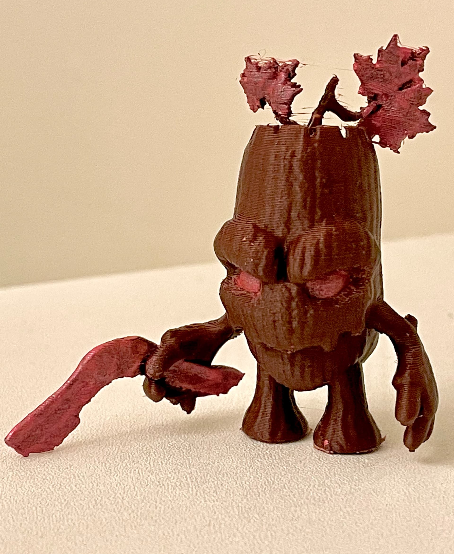 RedLeaf at 50% scale printed at 0.2mm layer height with supports. Rosewood PLA by Priline.