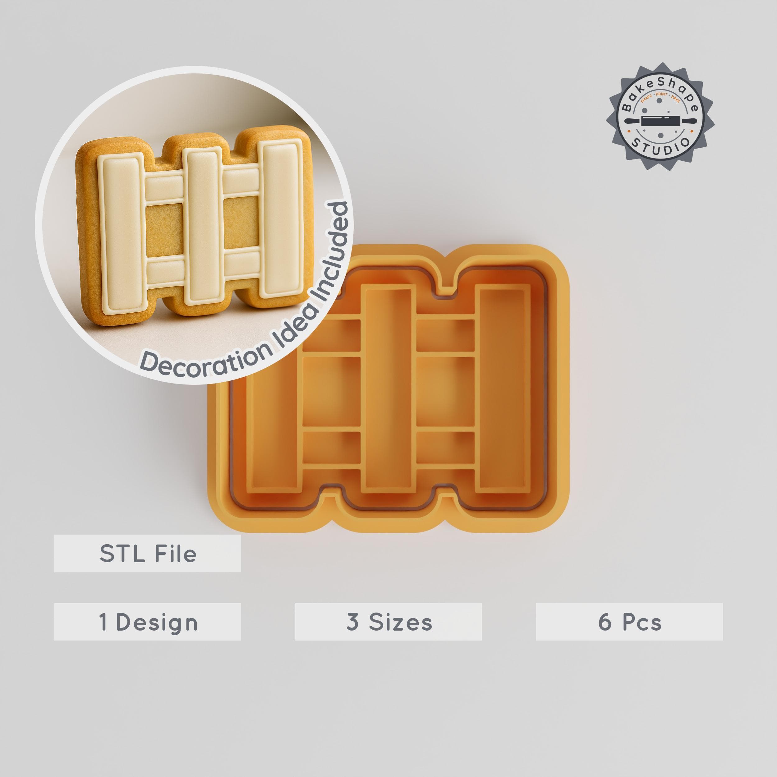 Fence Shape Cutter & Stamp Set, 6 Piece Cookie & Fondant Mold, S/M/L Sizes, Boundary, Garden, Safety Design PRODUCT_572 3d model
