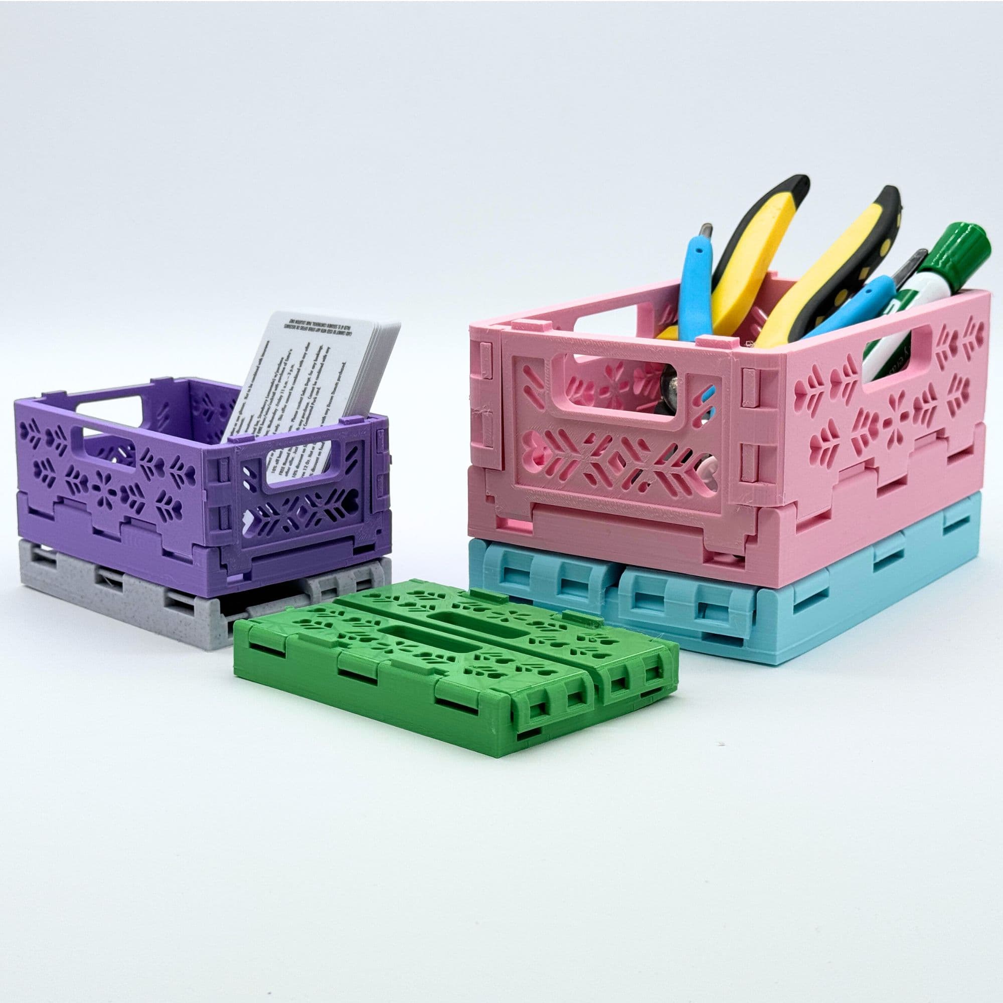 3D Printable Floral Foldable and Stackable Crates 3d model