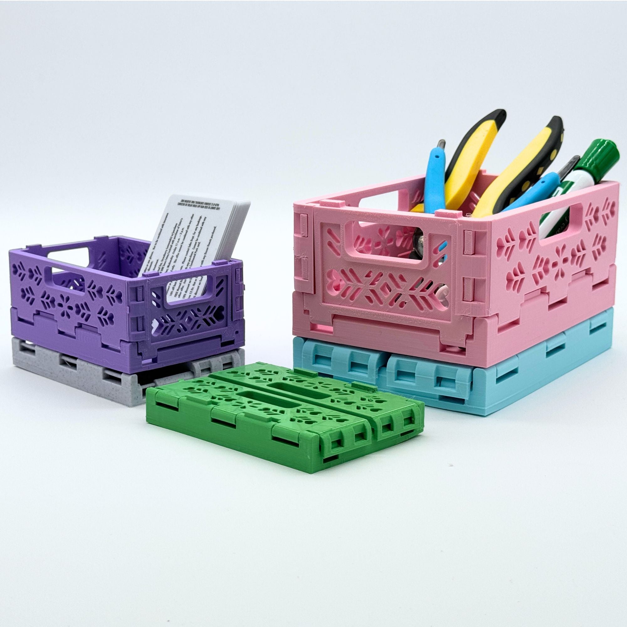 3D Printable Floral Foldable and Stackable Crates 3d model