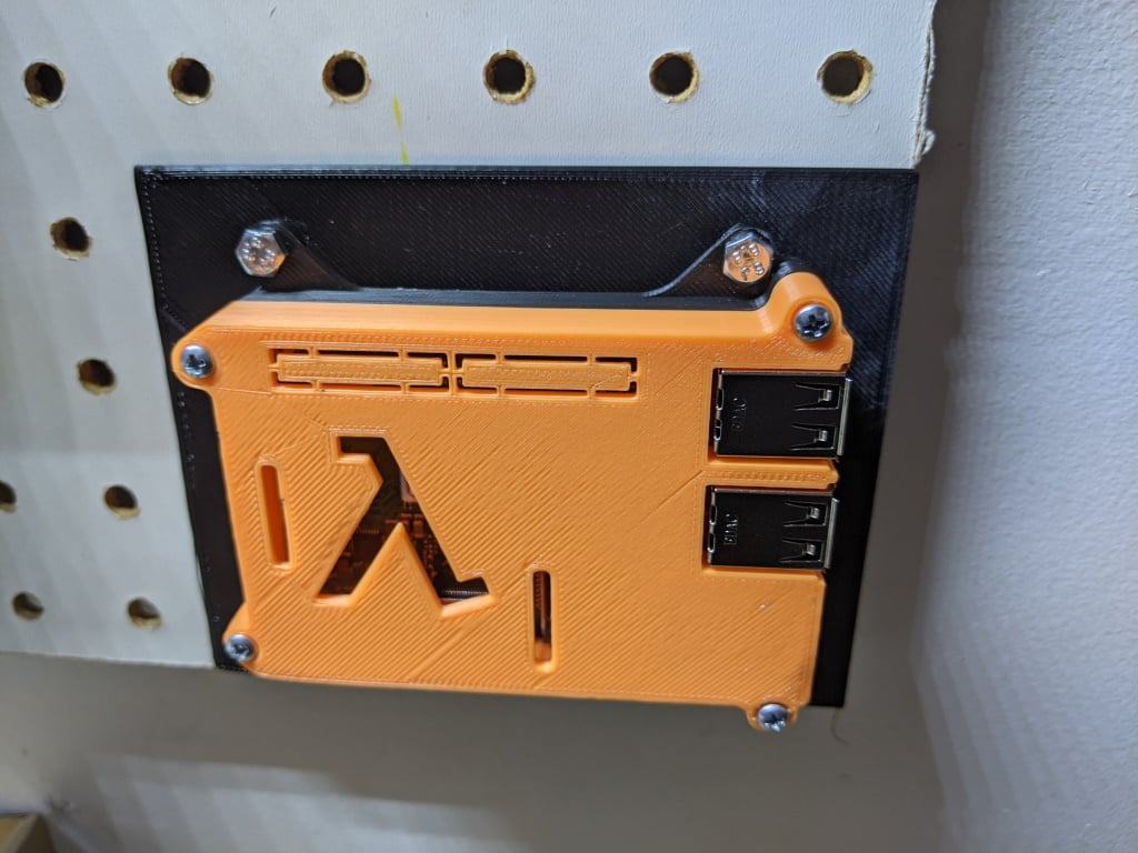 Raspberry Pi 6mm Pegboard Mount - Assembled and mounted - 3d model