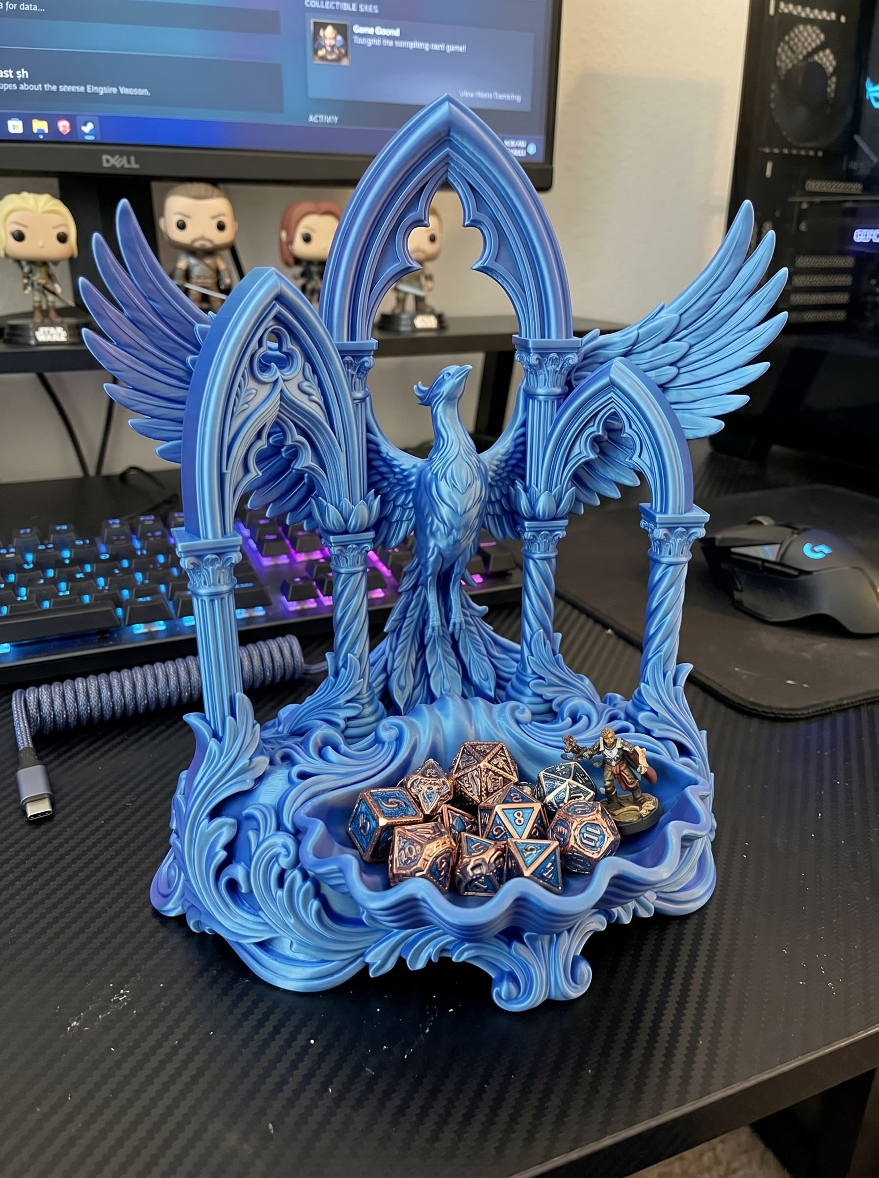 Epic Phoenix Dice Tray & Gothic Arch Display Stand 3d model