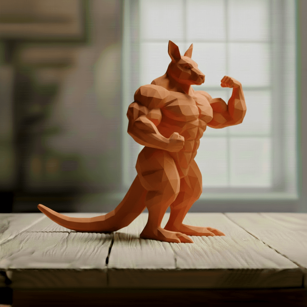 Buff Kangaroo Low Poly - Bodybuilder Marsupial Sculpture 3d model