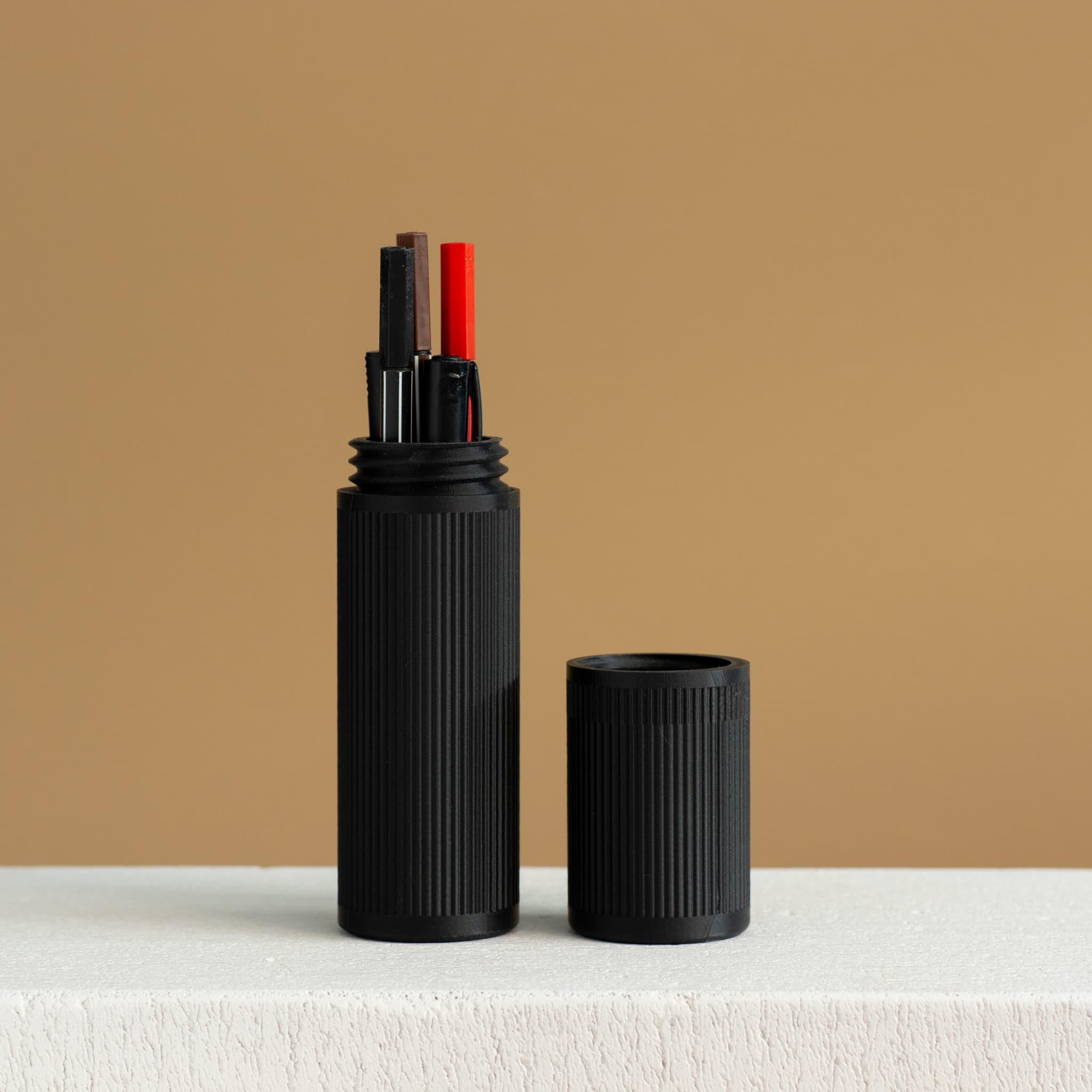 Ribbed Pencil Travel Case (Threaded Lid) 3d model