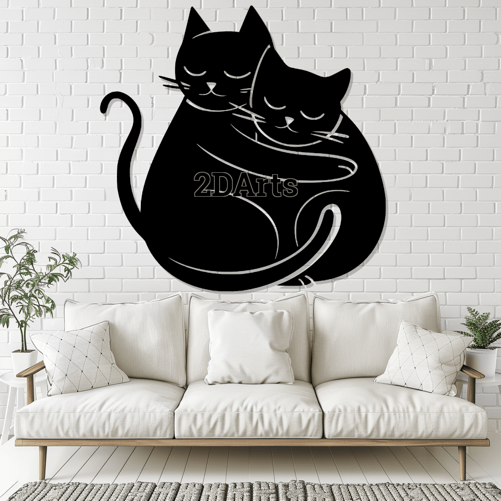 Two Chubby Cuddling Cats 2D Wall Art/Window 3d model