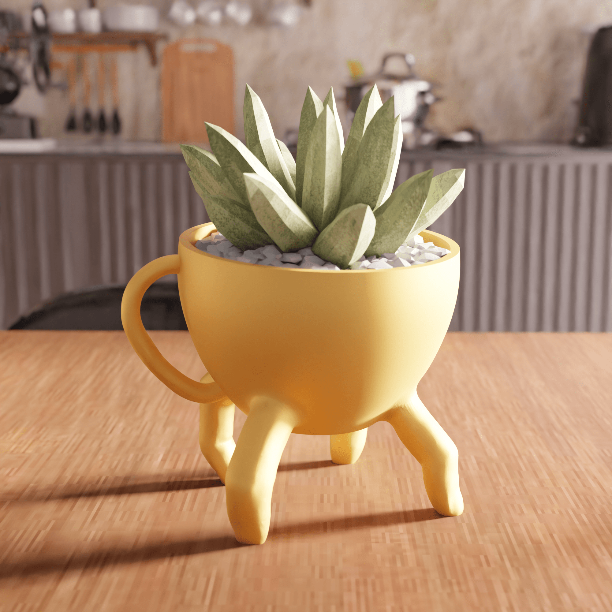 Quirky Standing Teacup Planter with Legs 3d model
