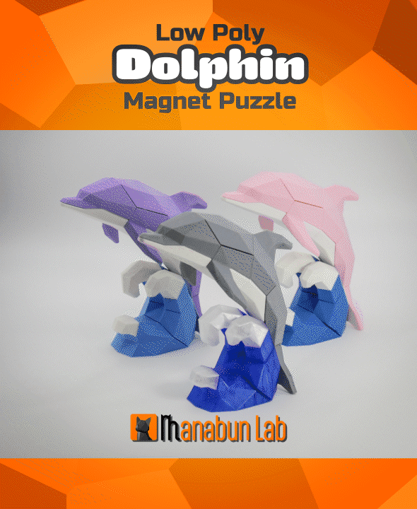 Low Poly Dolphin Magnet Puzzle (No supports, no AMS) 3d model