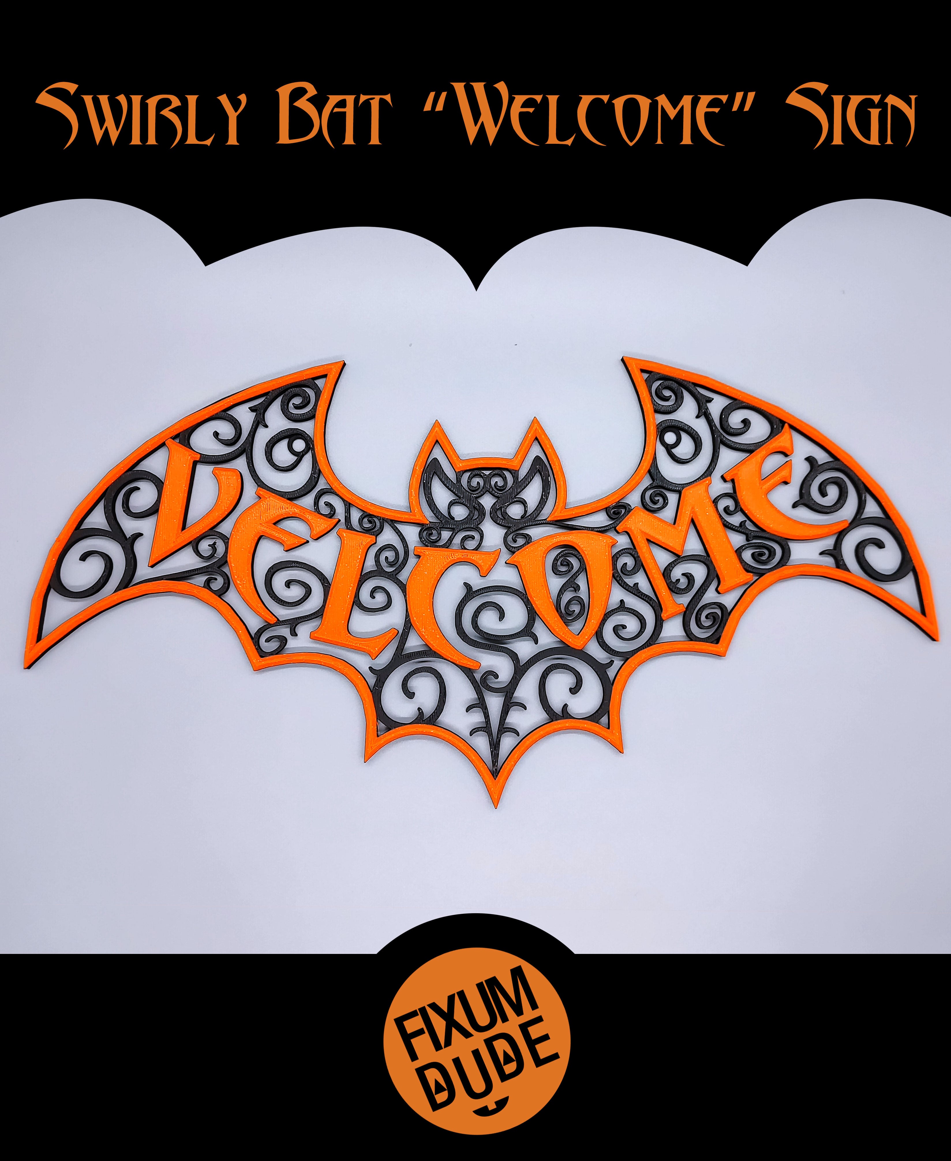 Swirly Bat "Welcome" Sign 3d model