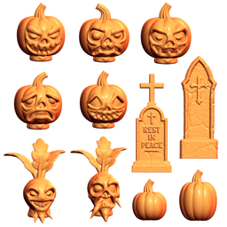 28mm Scale Halloween Pumpkin Head Kitbashing Set 3d model