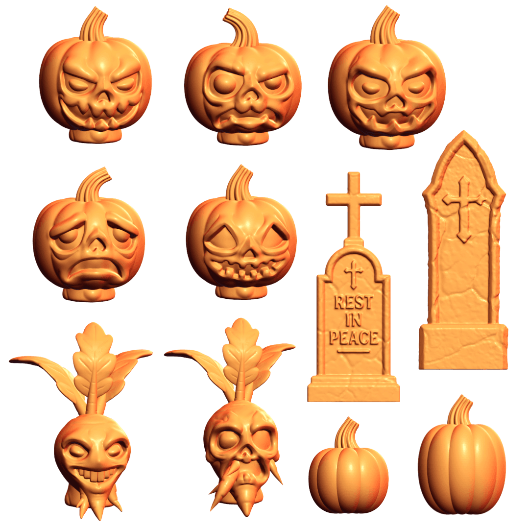 28mm Scale Halloween Pumpkin Head Kitbashing Set 3d model