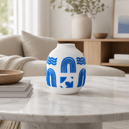 Azure Arc Vase - Blue and White Geometric Decor 3d model