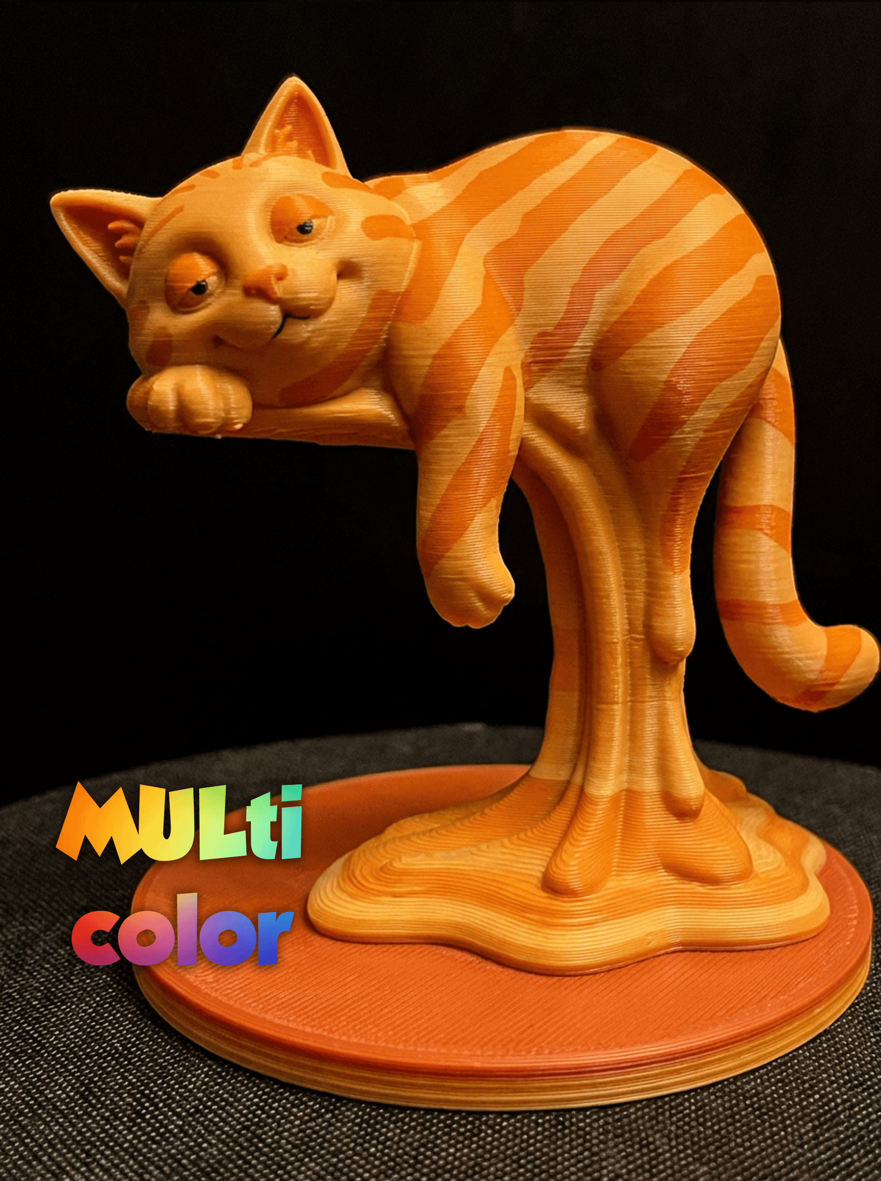 Melting Cat Multi-Color 3MF | Funny Tabby Figurine | Bambu Ready 3d model