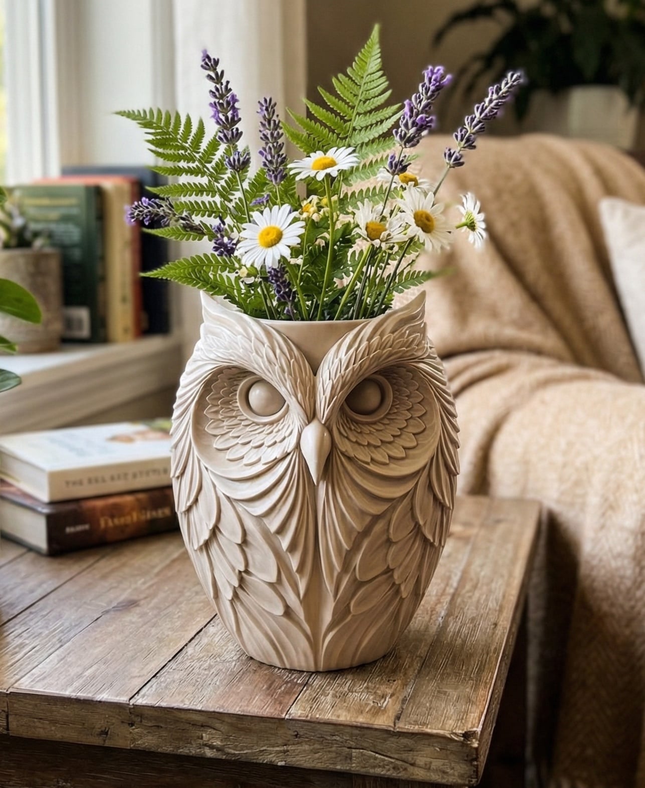 Sculptural Owl Vase - Intricate Feather Detail Home Decor Planter 3d model