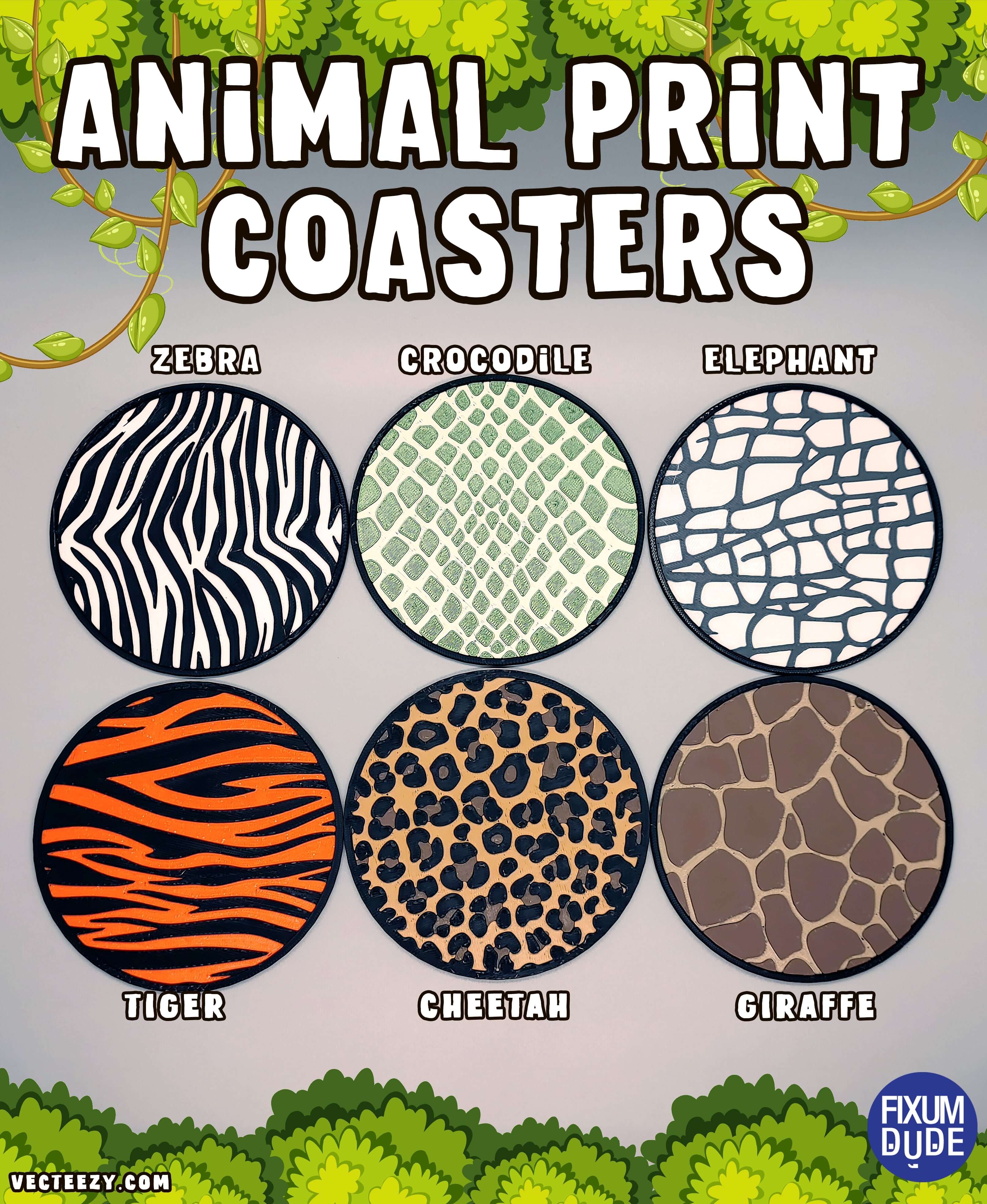 Jungle Safari Animal Print Coasters 3d model