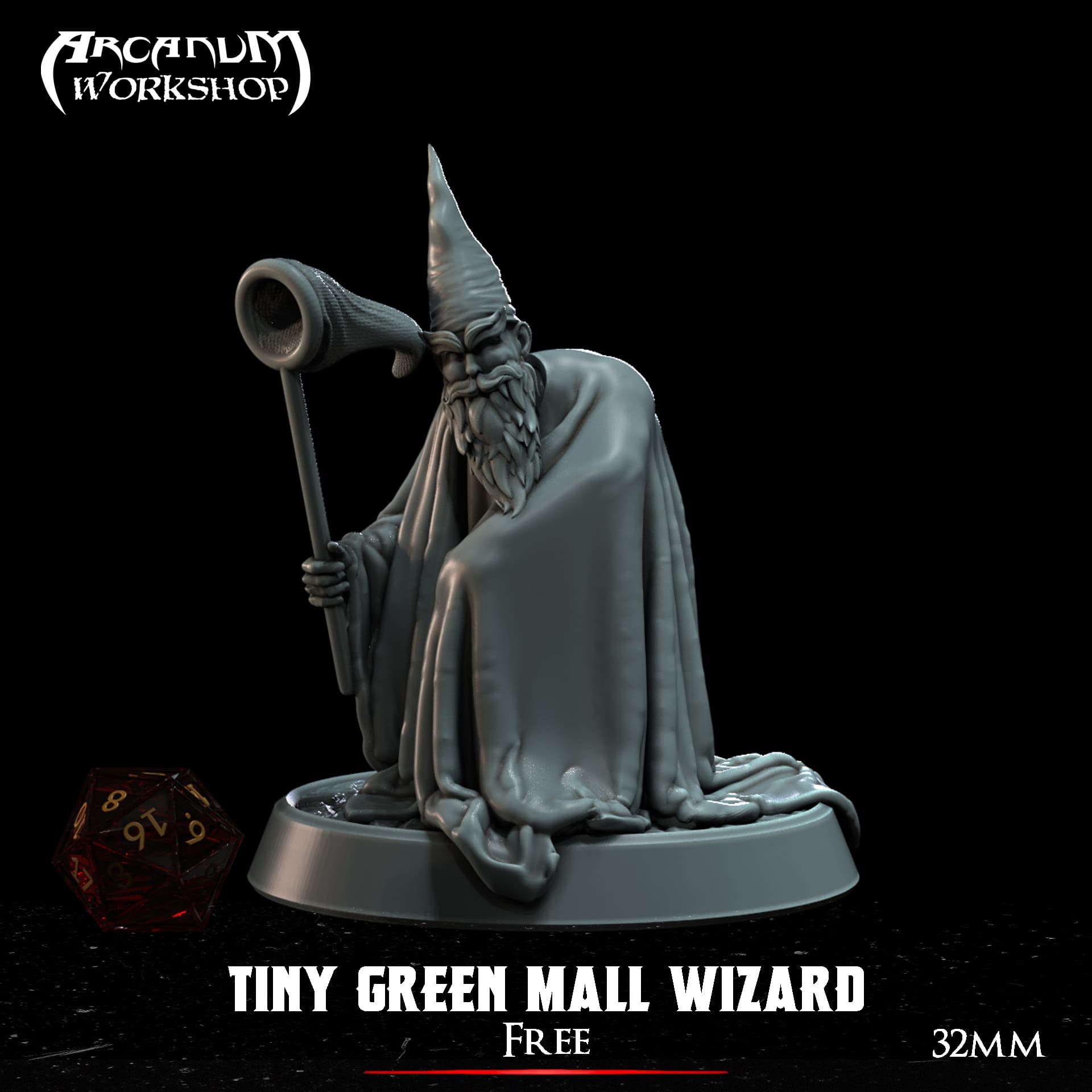 Tiny Green Mall Wizard 32 mm 3d model