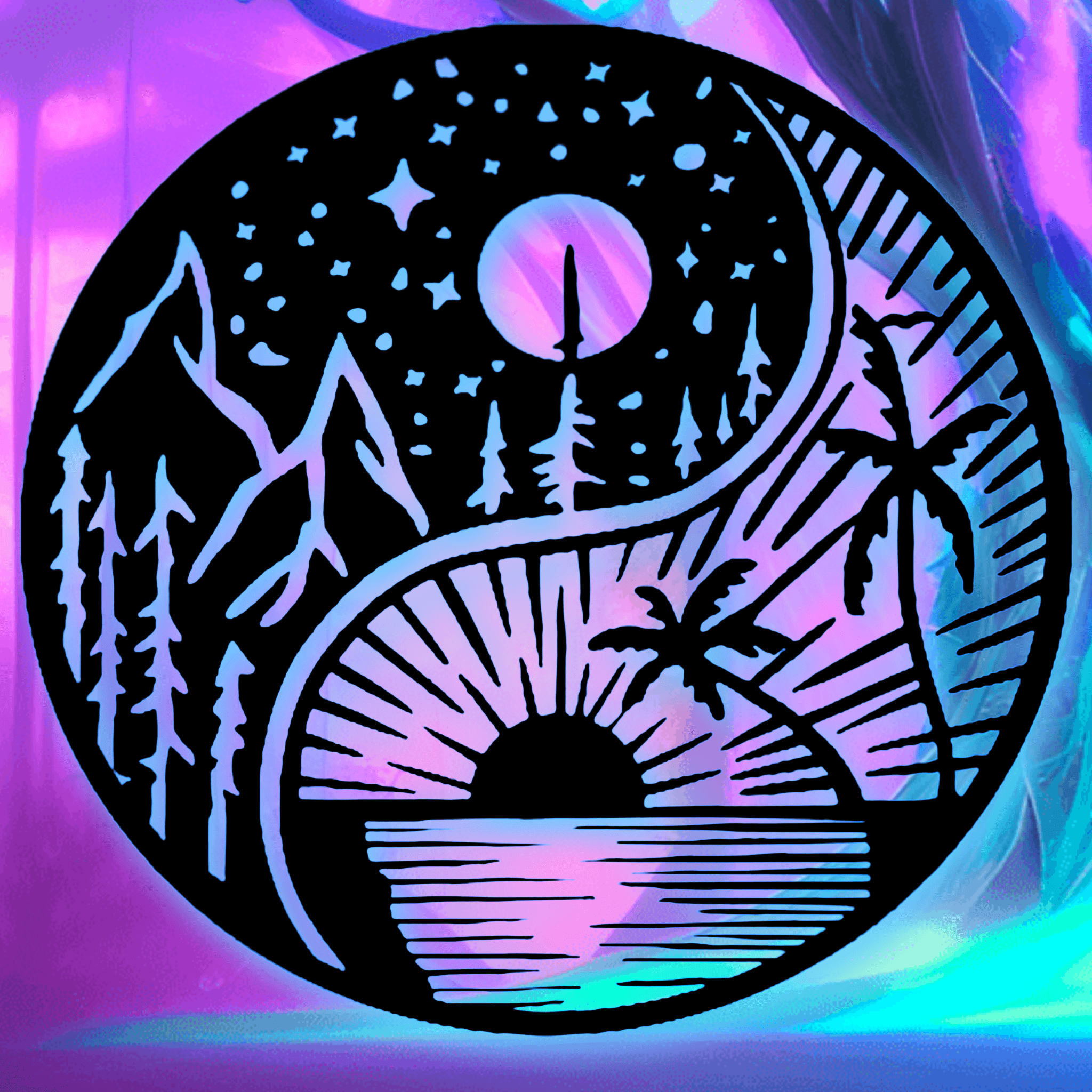 ocean yin yang wall art mountain scenery wall decor spiritual decoration 3d model