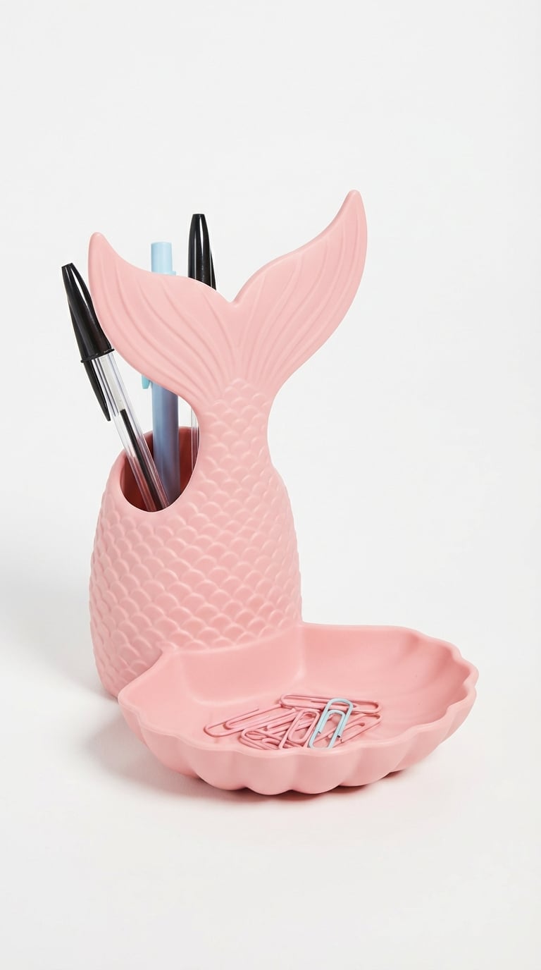 Sculptural Mermaid Tail Pen Holder and Scallop Shell Desk Organizer 3d model