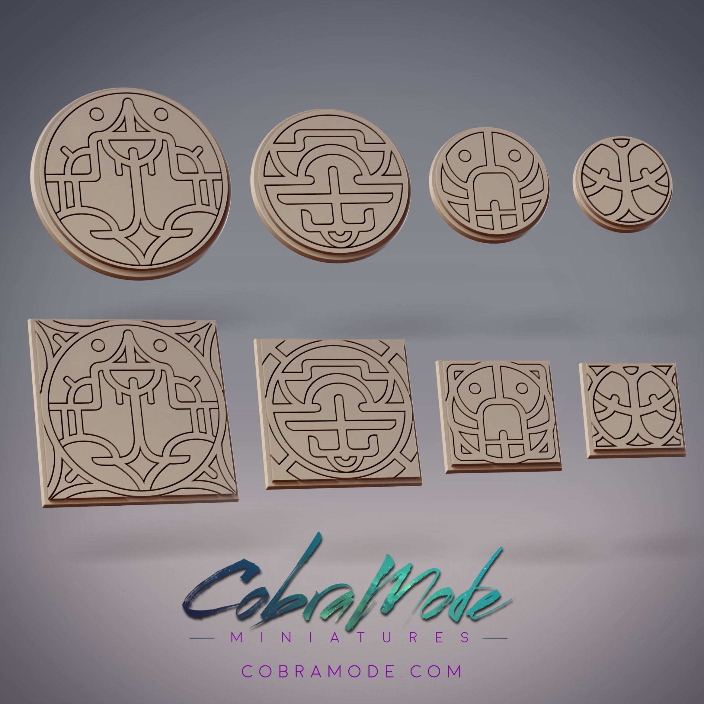 Ancient Pattern Base Pack (8pcs) - Round and Square Versions 3d model