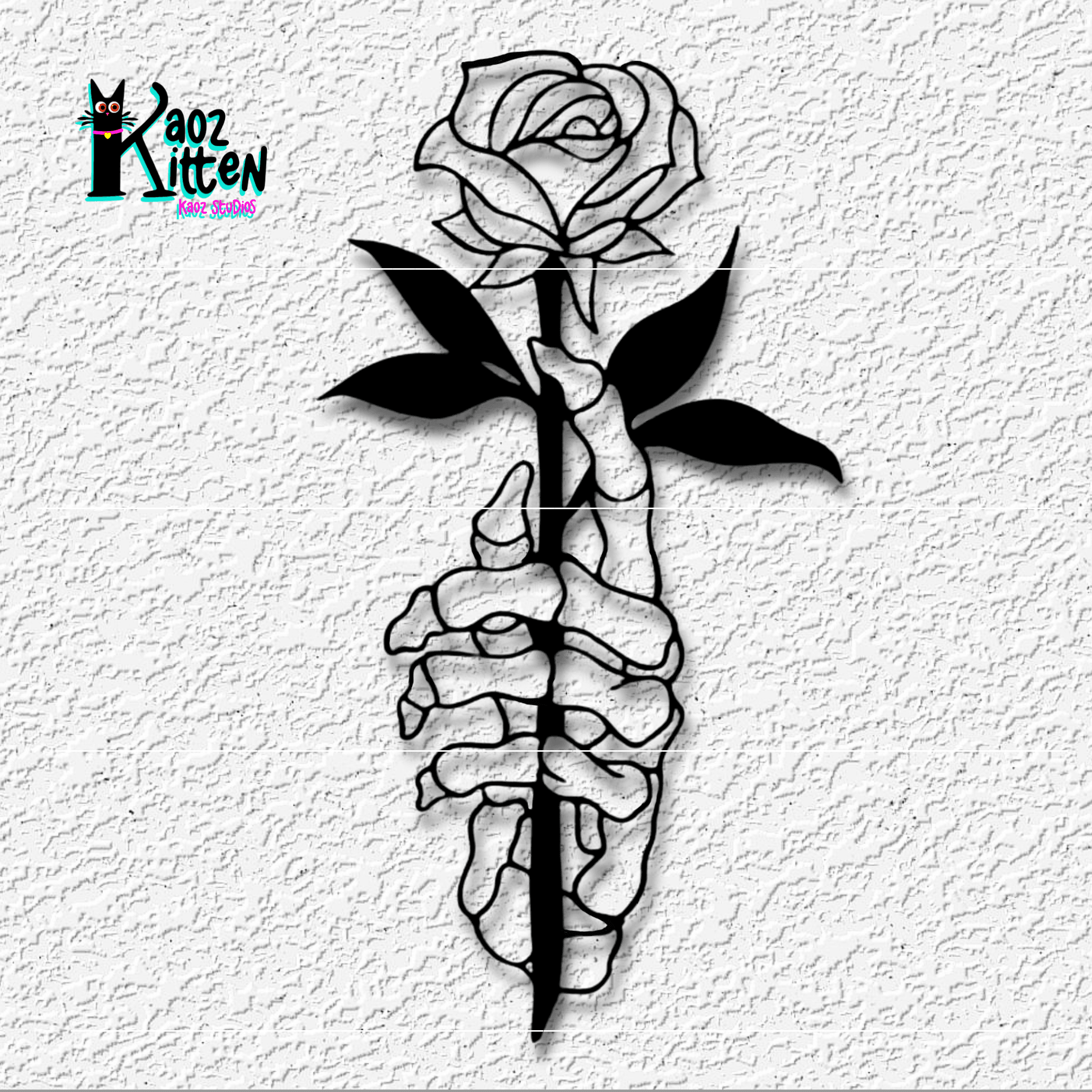skeleton hand with rose wall art 3d model