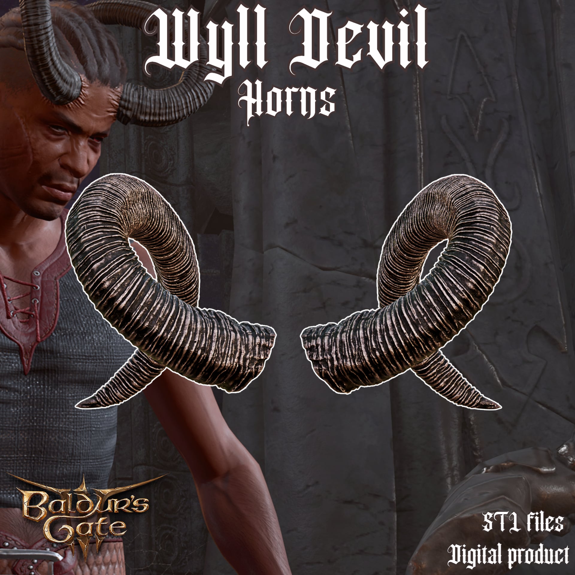 FANTASY WYLL COSPLAY HORNS BALDURS GATE 3 3d model
