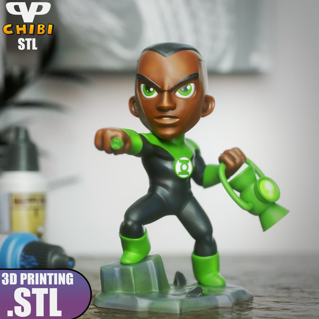 John Stewart Green Lantern Chibi STL for 3D Printing ChibiSTL 3DXM 3d model