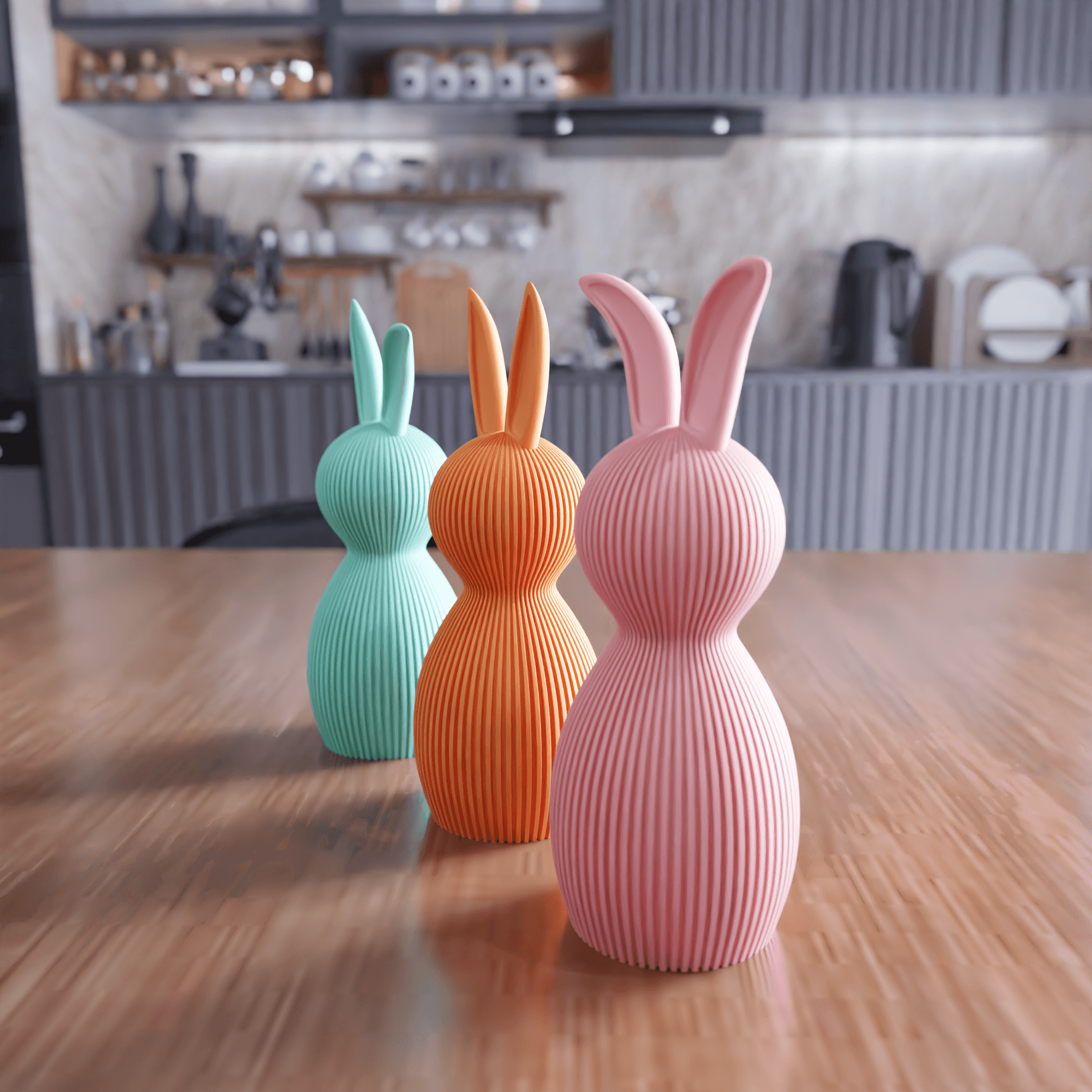 Ribbed Easter Bunny Figure Set - Spring Table Centerpiece 3d model