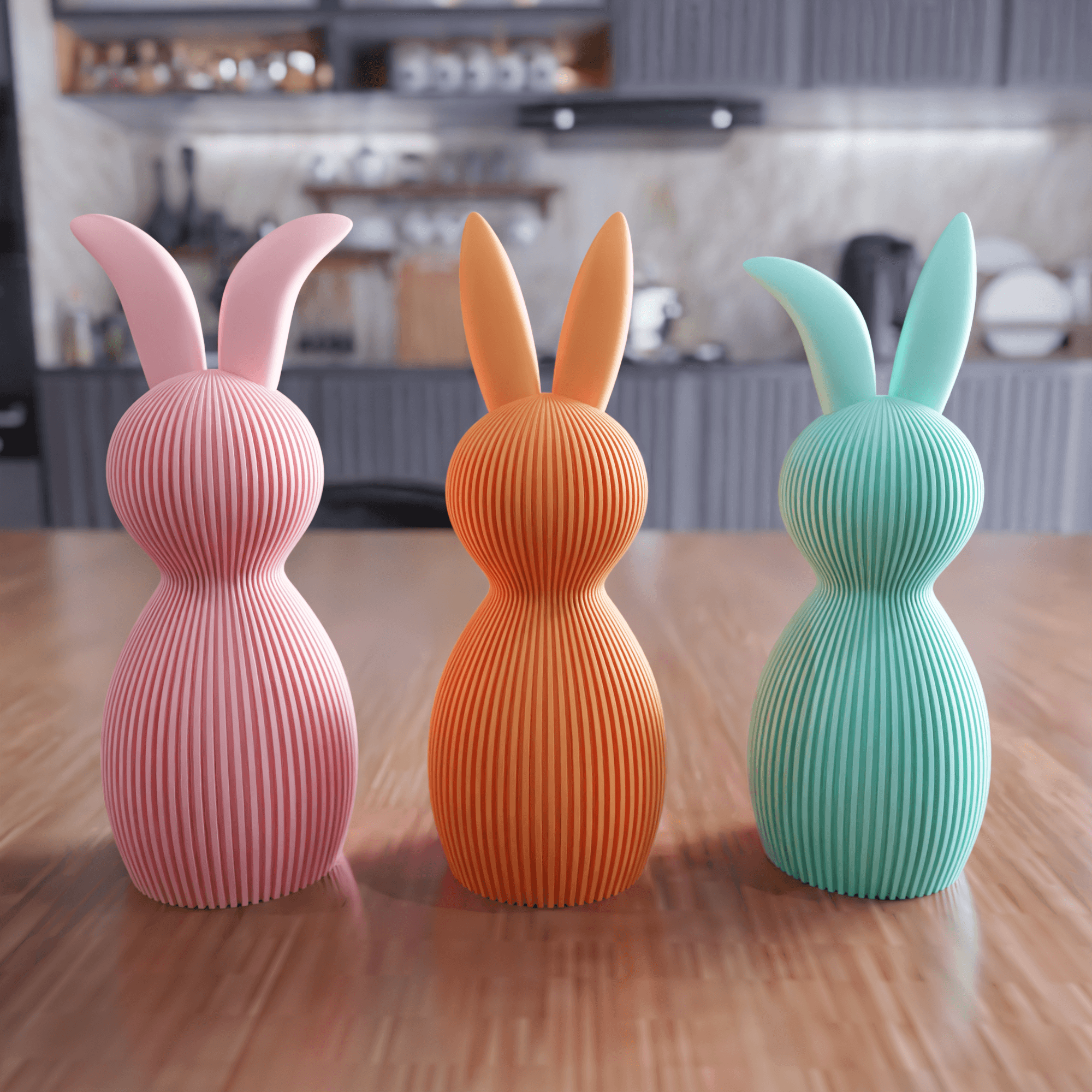 Ribbed Easter Bunny Figure Set - Spring Table Centerpiece 3d model