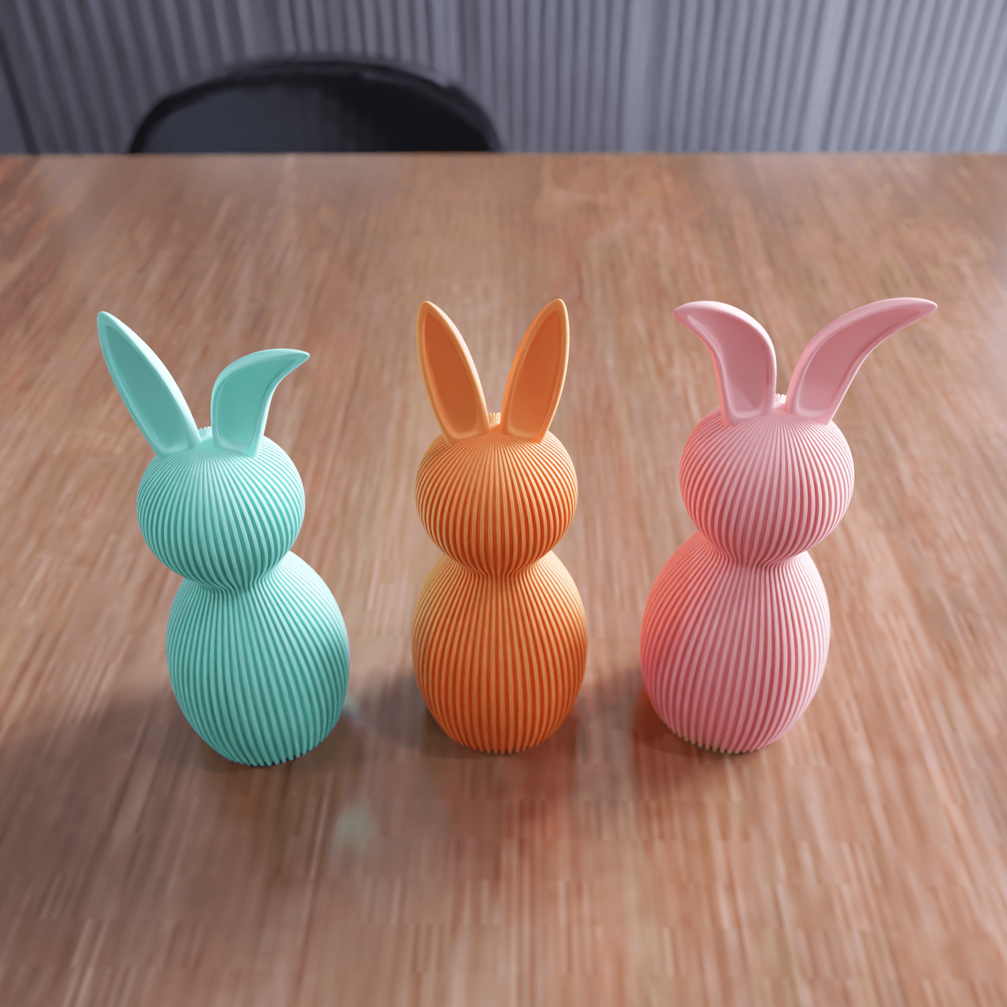 Ribbed Easter Bunny Figure Set - Spring Table Centerpiece 3d model