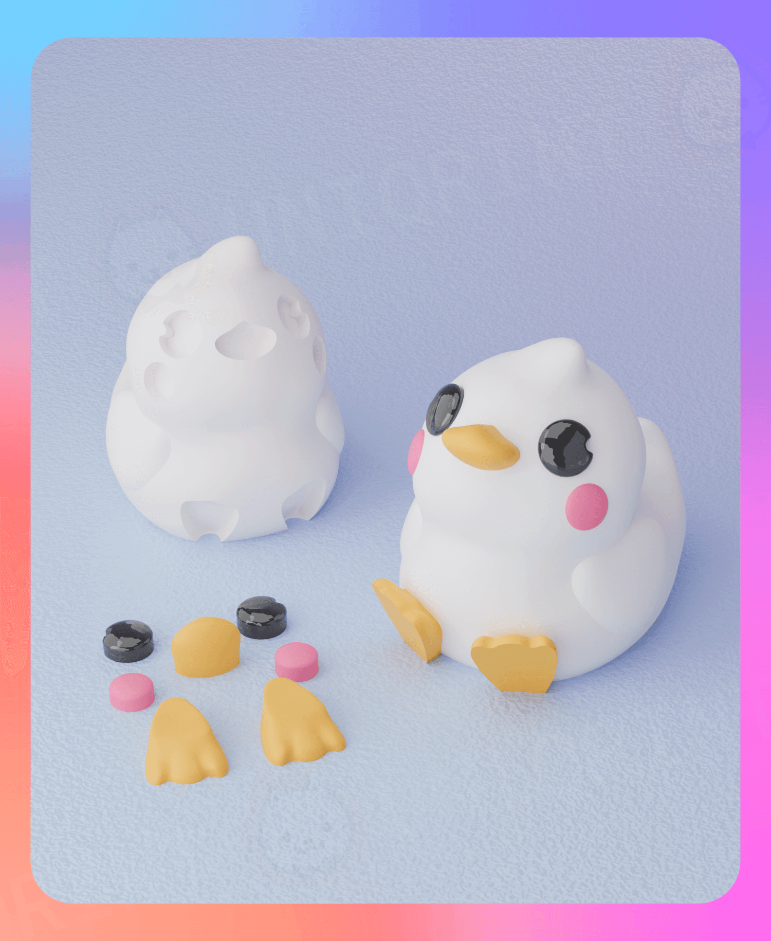 Little Duck Keychain & Pen Rest (Separated Parts) 3d model