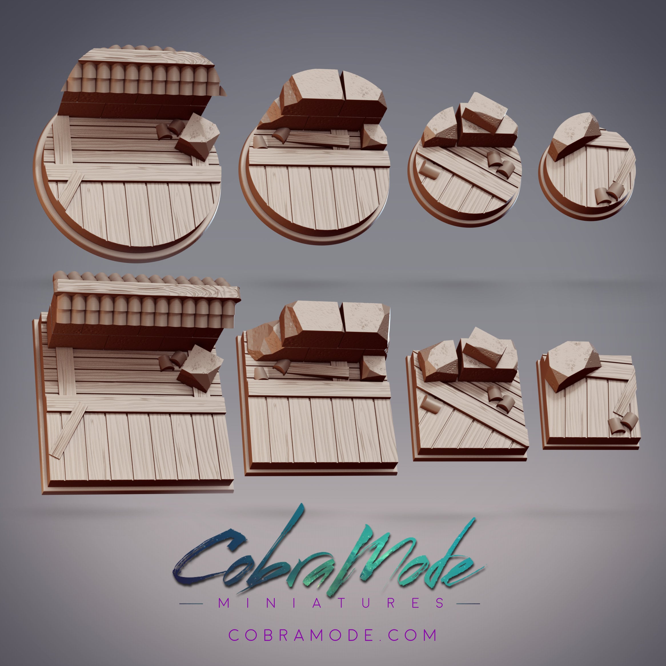 Crumbling Walls Base Pack (8pcs) - Round and Square Versions 3d model