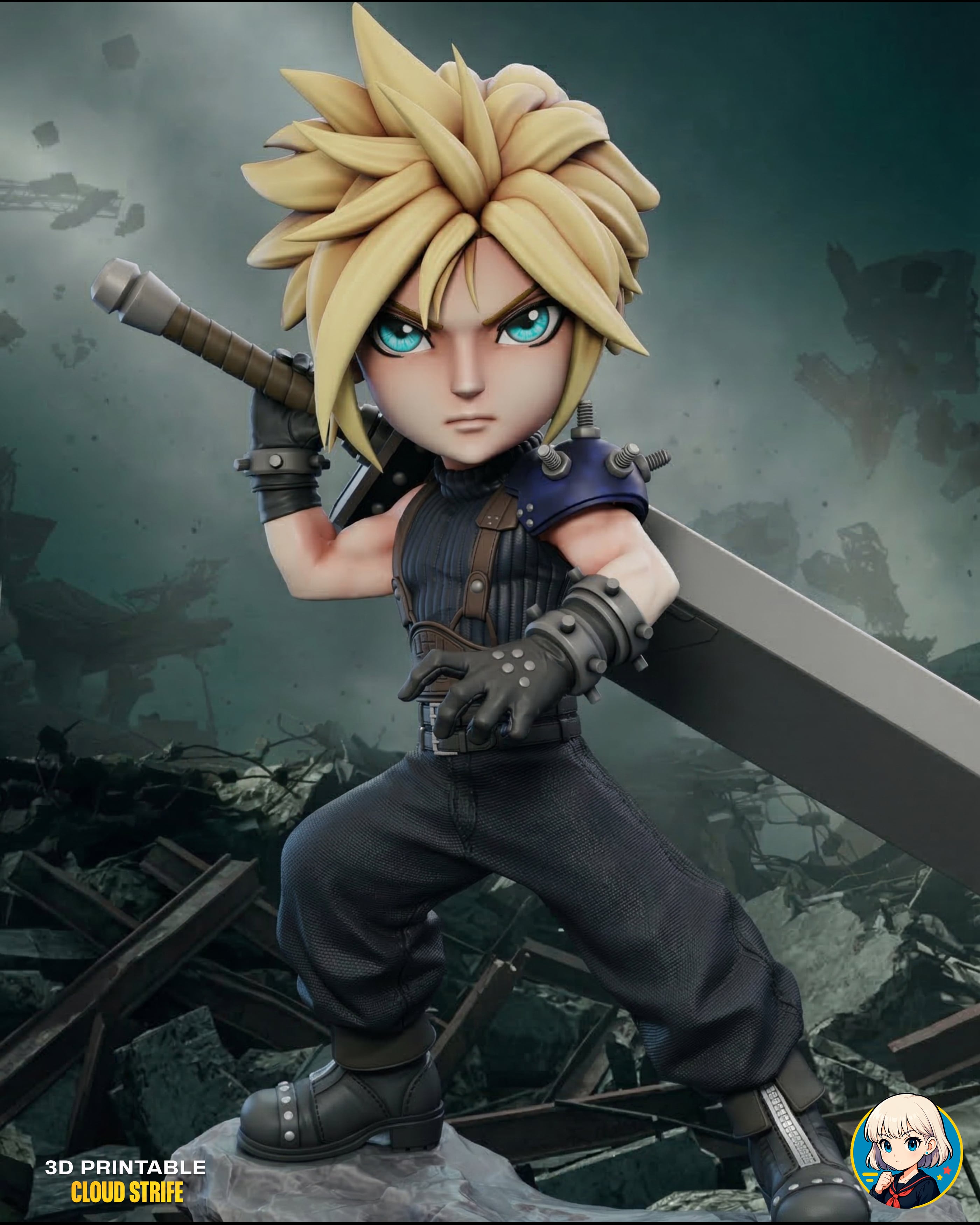 Cloud Strife Final Fantasy VII Chibi - Premium Collectible 3d model