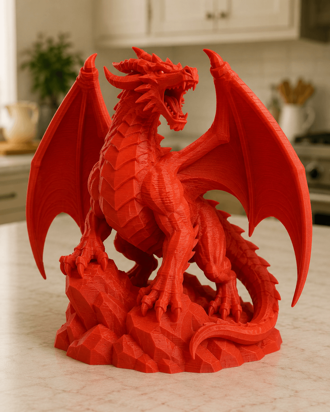 Red Dragon on Flame Base STL 3d model