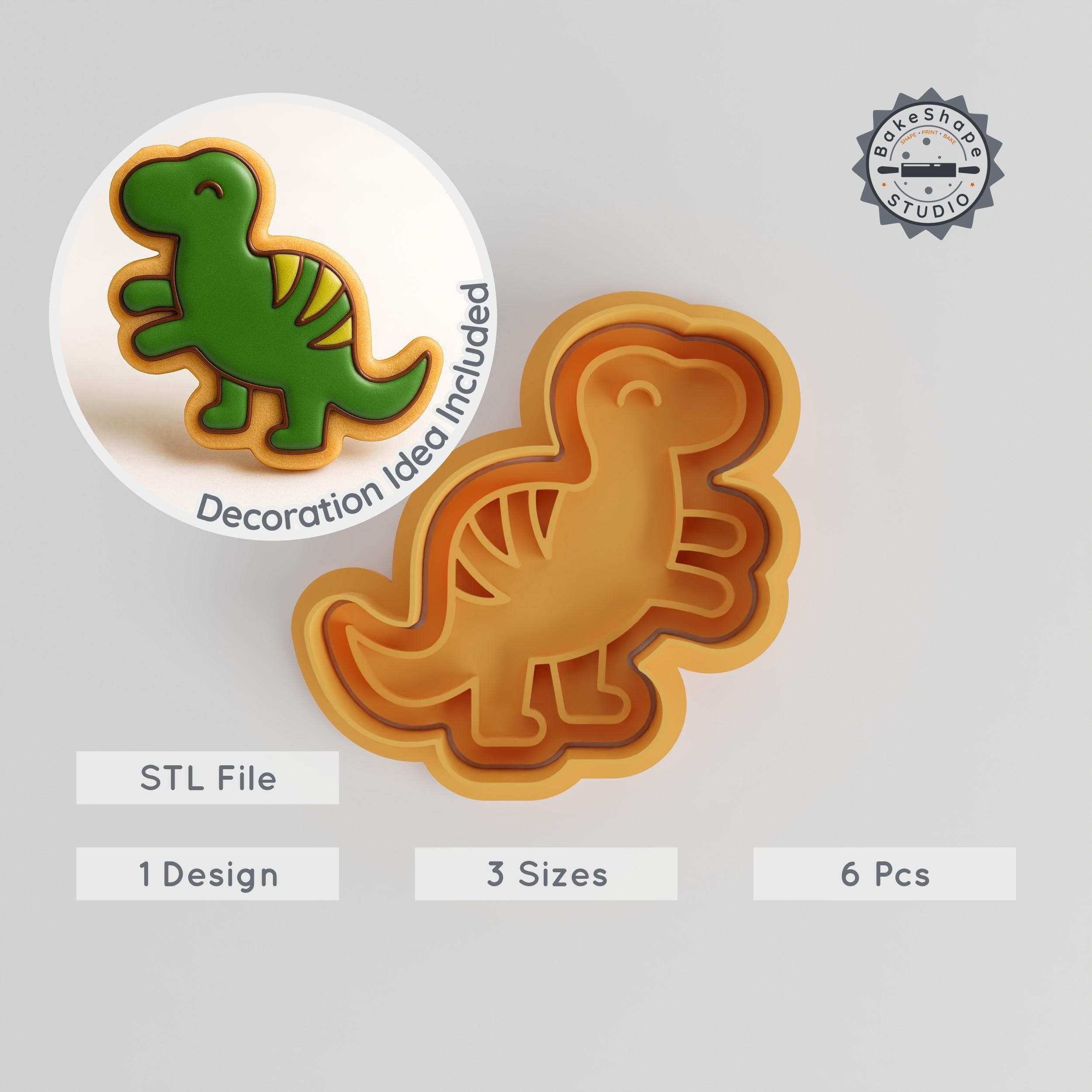 Dinosaur Cookie Cutter & Stamp Set, Prehistoric Creature Design, 6-Piece Pack, Perfect for Cookies & Fondant, S/M/L Sizes PRODUCT_56 3d model