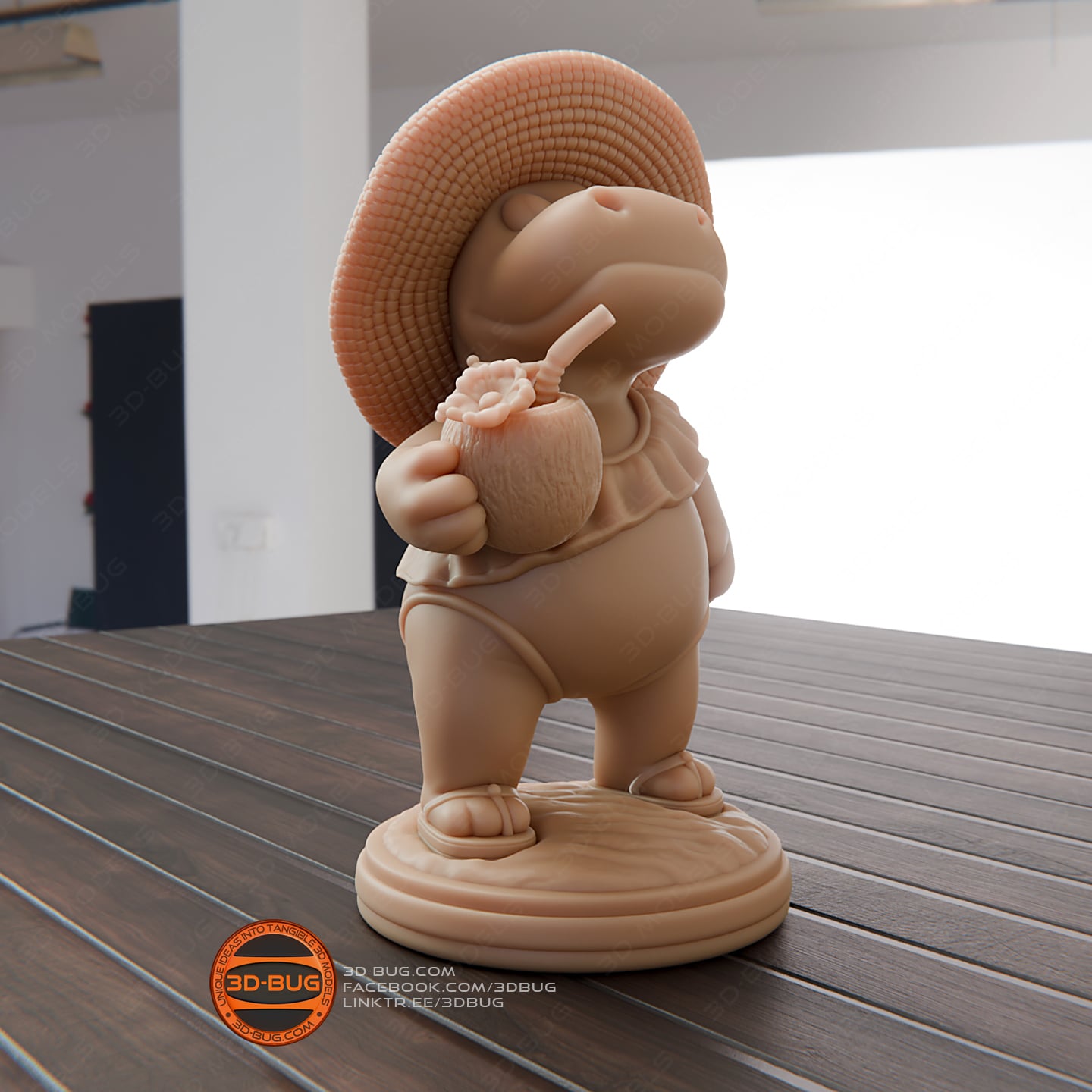 Stylized Hippo on vacation 3d model