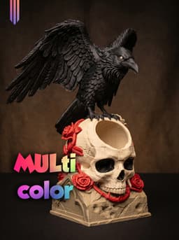 Raven Skull Planter 3MF | Gothic Decor Multi-Color | FDM 3d model
