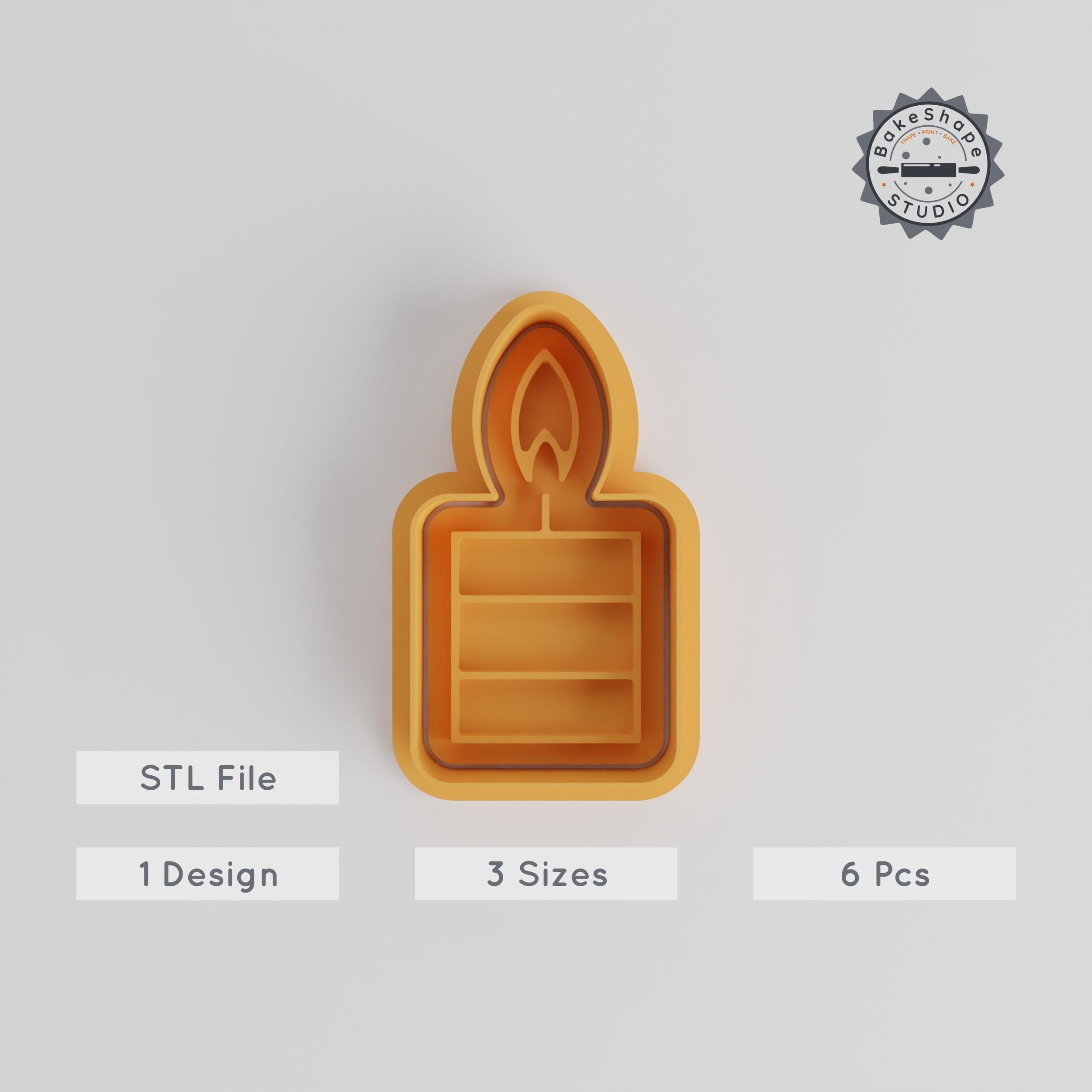 Candle Shape Cutter & Stamp Set, Perfect for Cookies & Fondant, Includes 6 Pieces in 3 Sizes: S/M/L, Festive Candle Design PRODUCT_4825 3d model