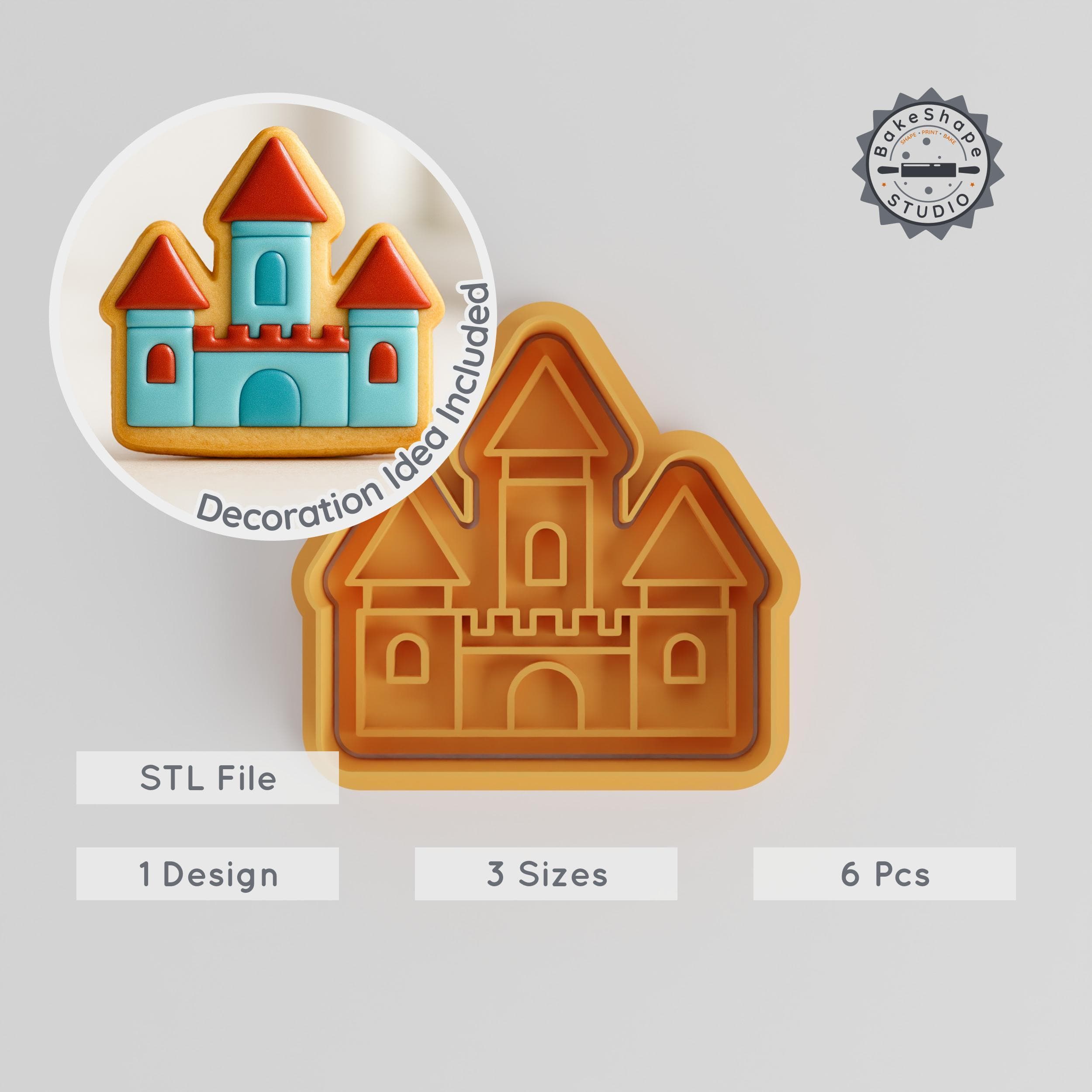 Castle Shape Cutter & Stamp Set, Perfect for Cookies & Fondant, Includes 6 Pieces, S/M/L Sizes, Royal, Medieval Building Design PRODUCT_1025 3d model