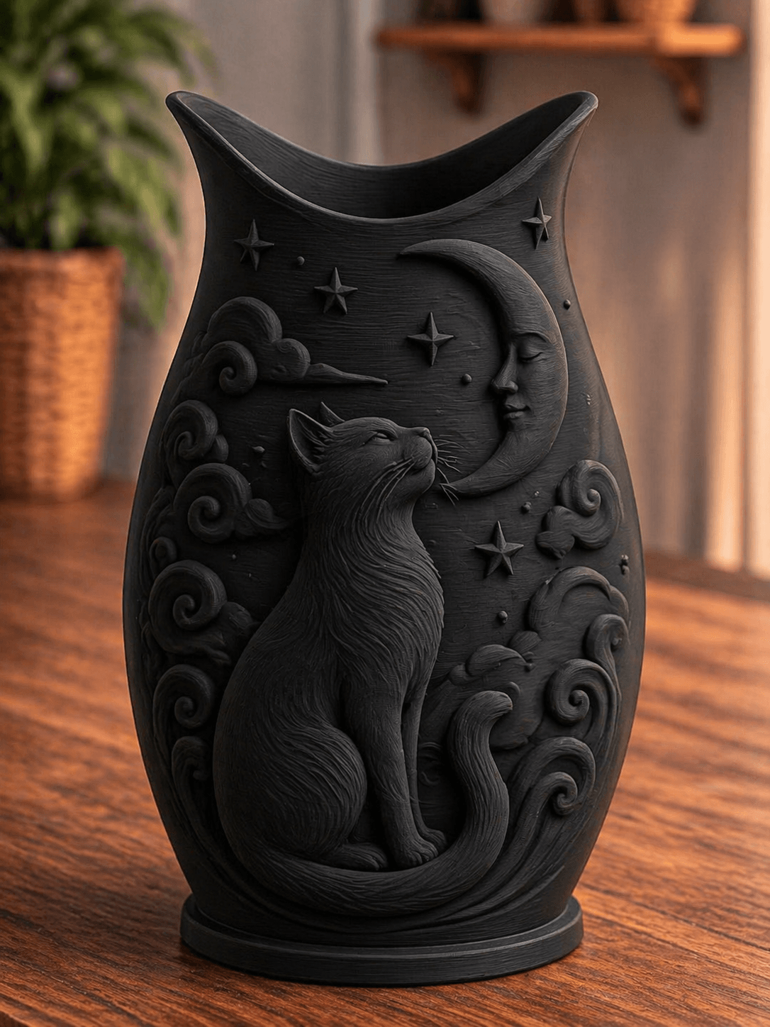 Black Cat Moonlight Vase 3d model