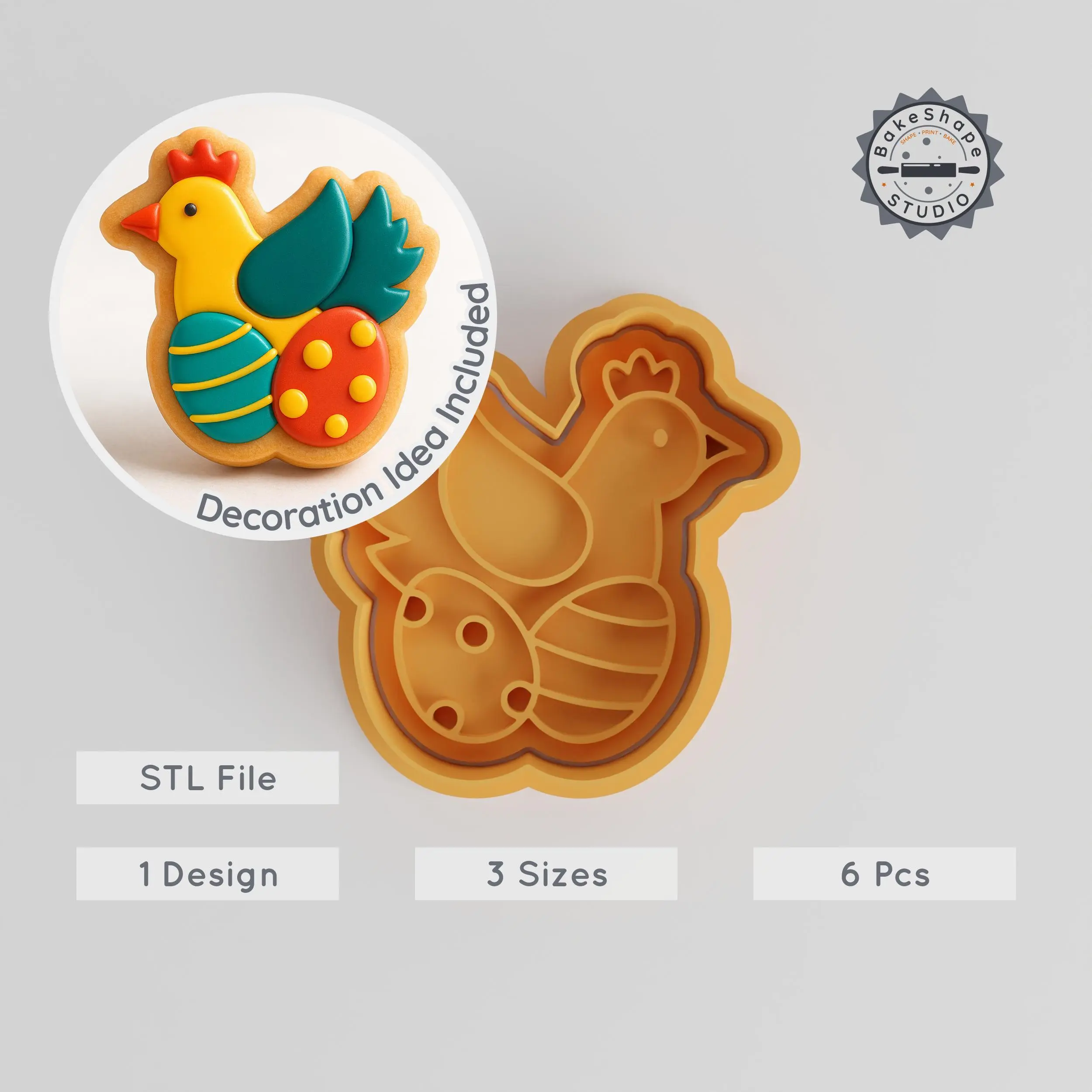 Hen & Eggs Cookie Cutter & Stamp, Chicken Nest, Easter Hen, 6-Piece Set, S/M/L Sizes PRODUCT_480 3d model