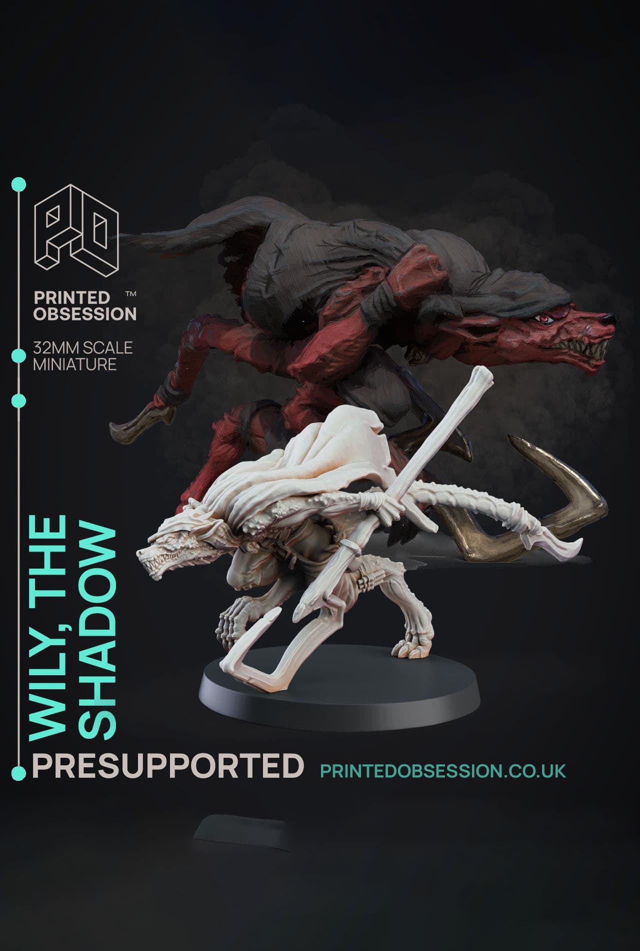 Wily The Shadow - Kurtulmak - Deity Fight Club - PRESUPPORTED - Illustrated and Stats - 32mm scale 3d model
