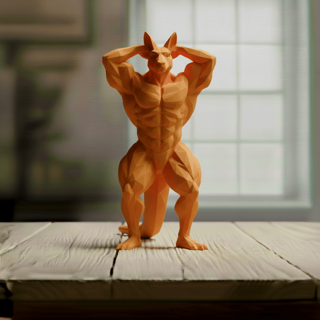 Buff Kangaroo Low Poly - Bodybuilder Marsupial Sculpture 3d model