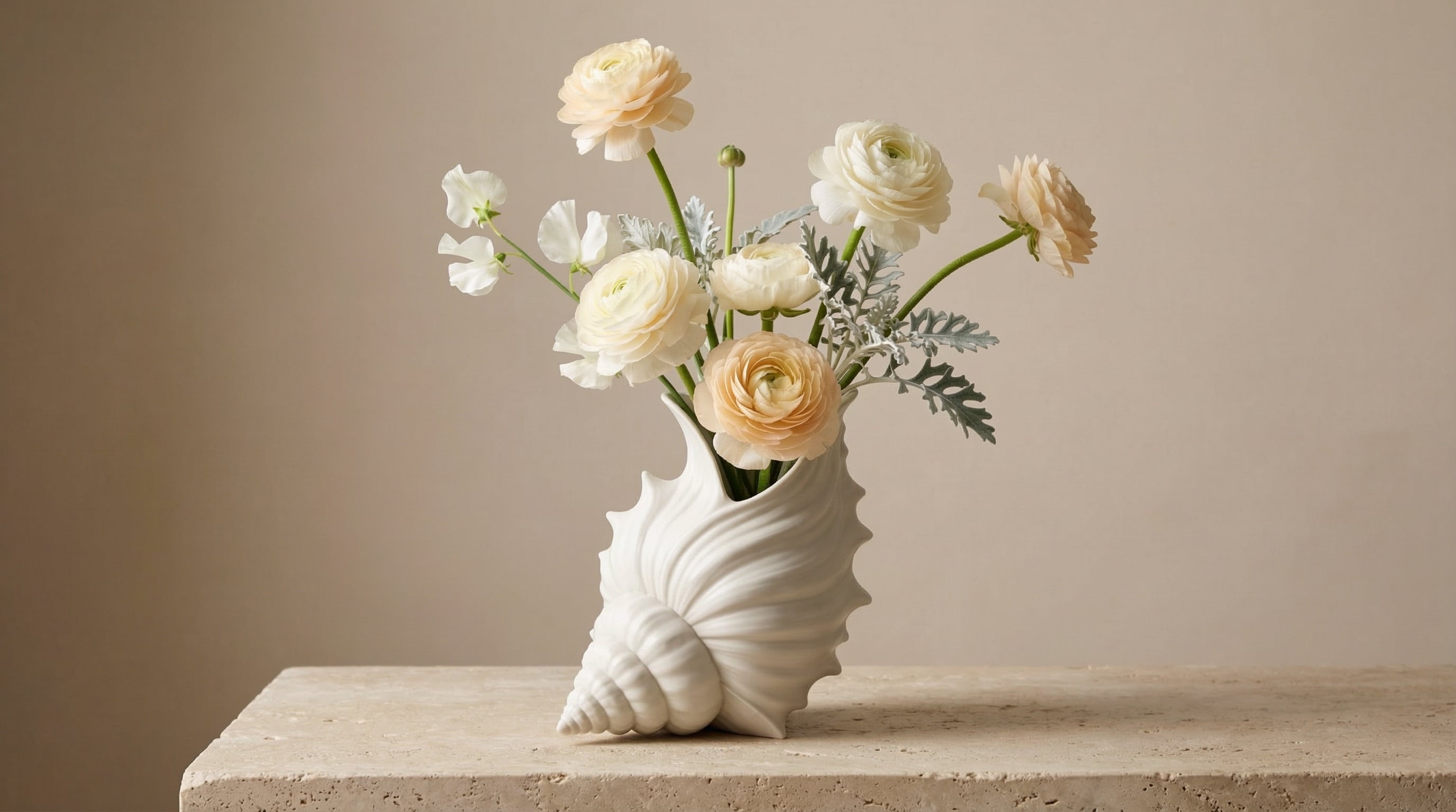 Minimalist Biomorphic Conch Shell Vase | Sculptural Coastal Decor 3d model