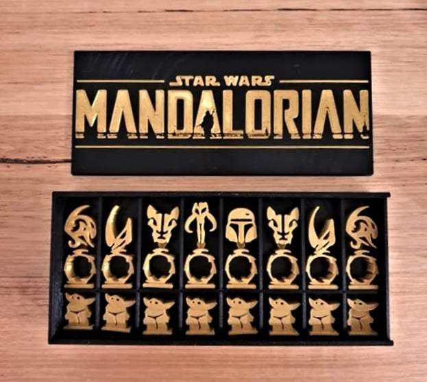 Mandalorian Chess Set and display box 3d model