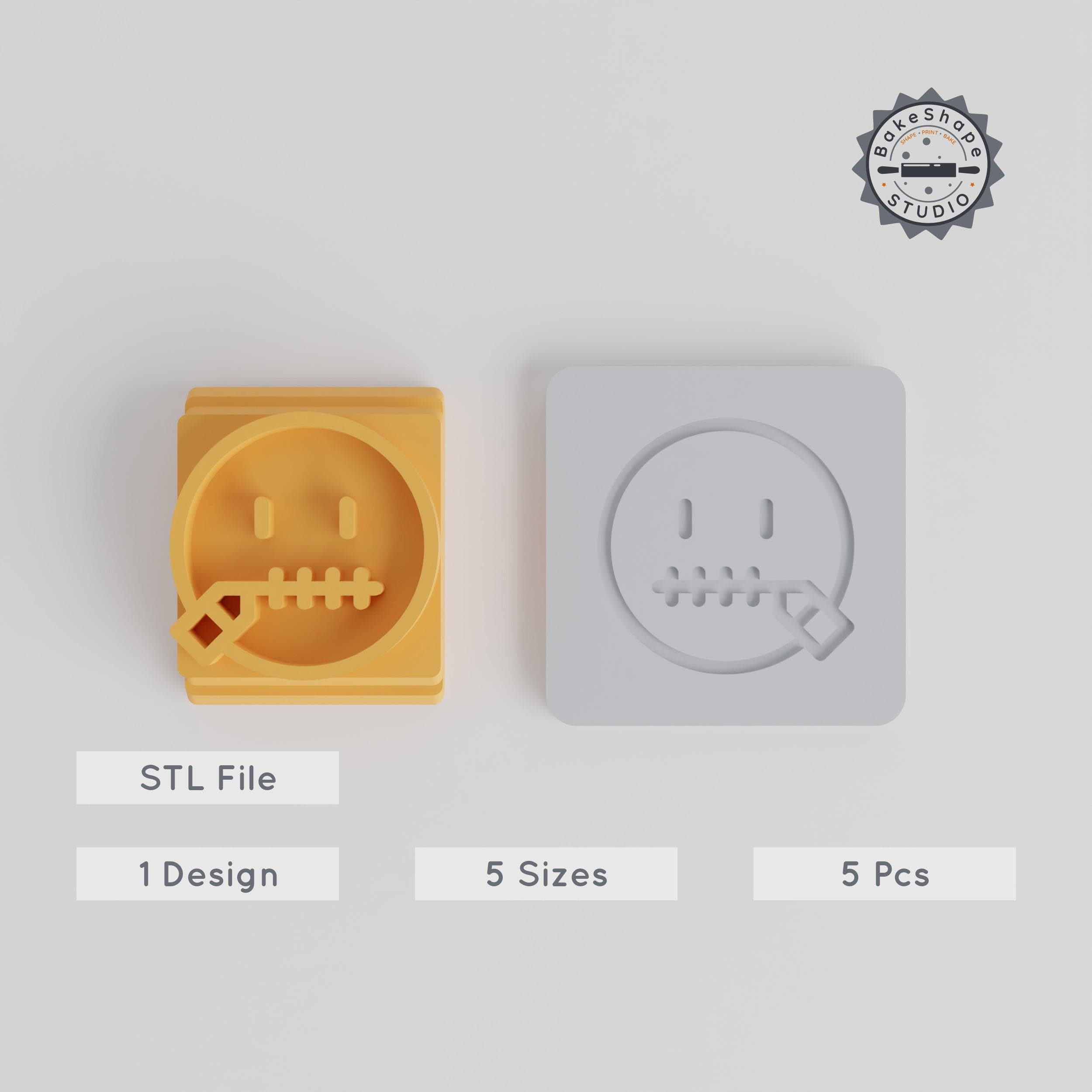 Zipper Mouth Stamp Tile, 5 Size Set, Ideal for Clay & Cookies, Quiet Emoji Motif PRODUCT_2491 3d model