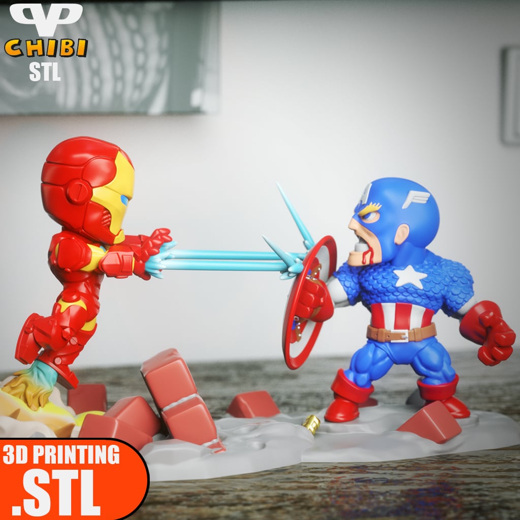 Iron Man vs Captain America Chibi STL for 3D Printing ChibiSTL 3DXM 3d model