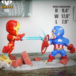 Iron Man vs Captain America Chibi STL for 3D Printing ChibiSTL 3DXM 3d model