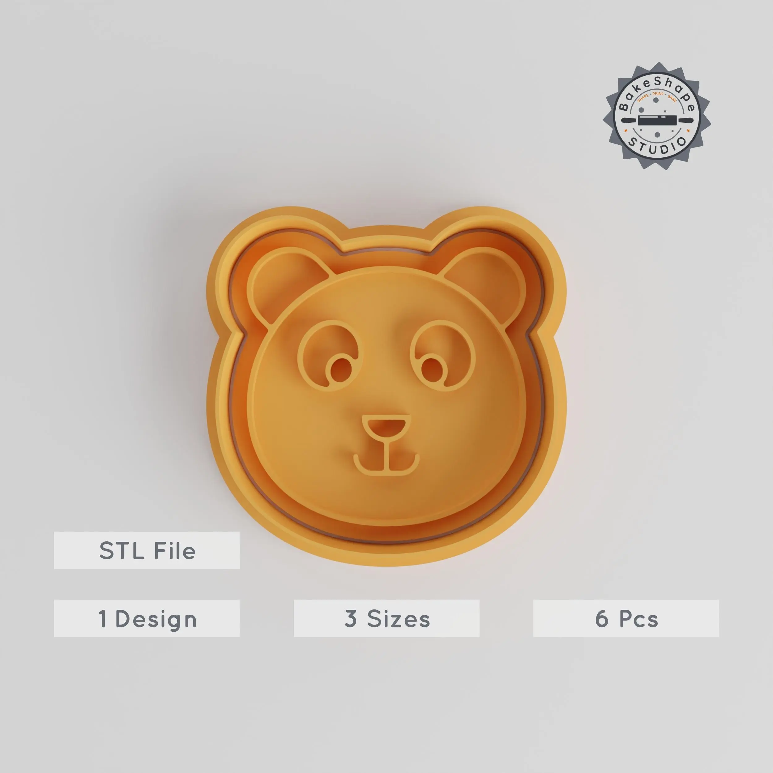 Panda Shape Cutter & Stamp, Cookie and Fondant Tools, Animal Face Design, Sizes S/M/L, Set of 6 PRODUCT_4494 3d model