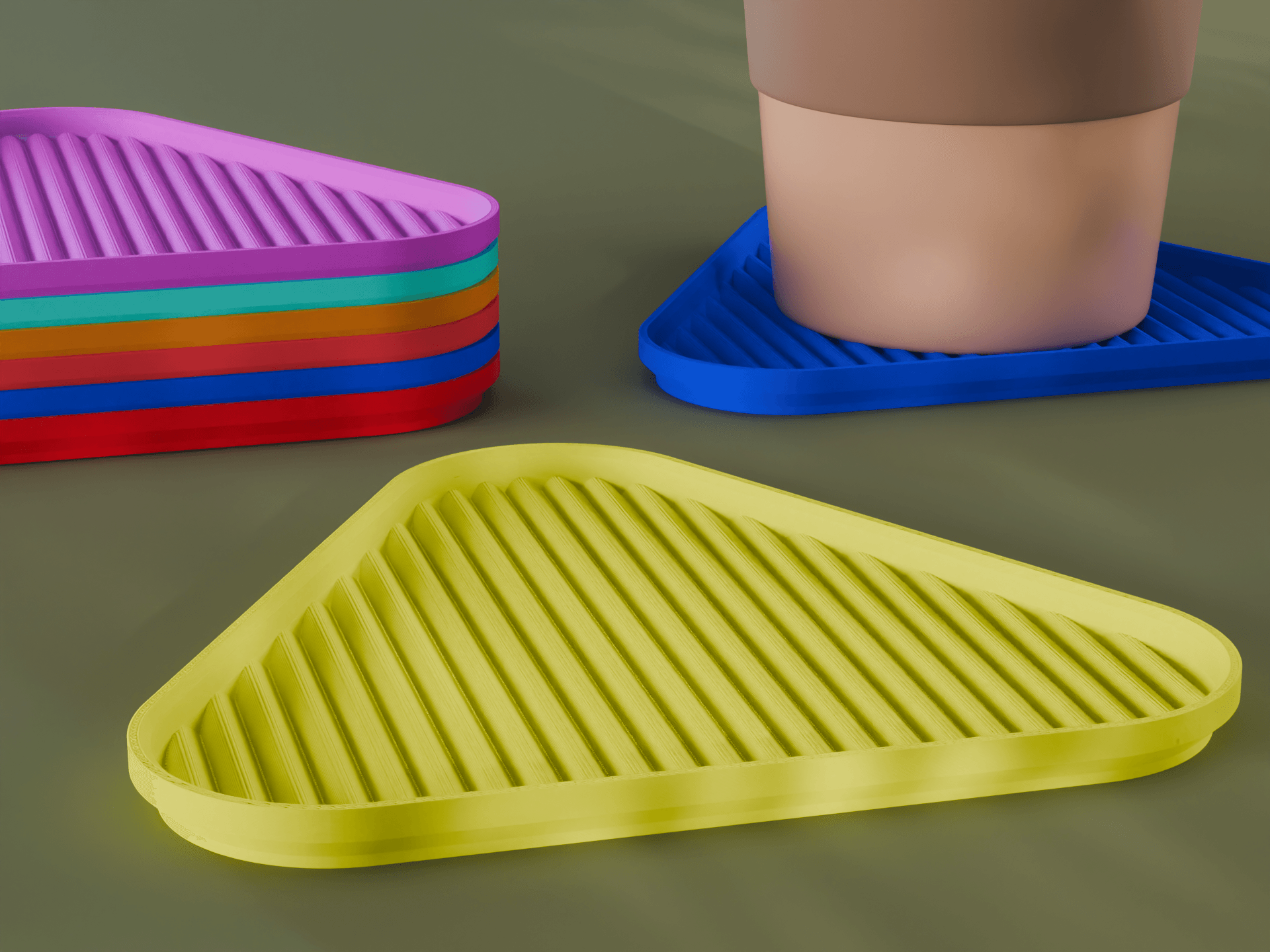 Stackable Scalloped Triangle Coaster Set 3D Print STL File | 3 Sizes 3d model